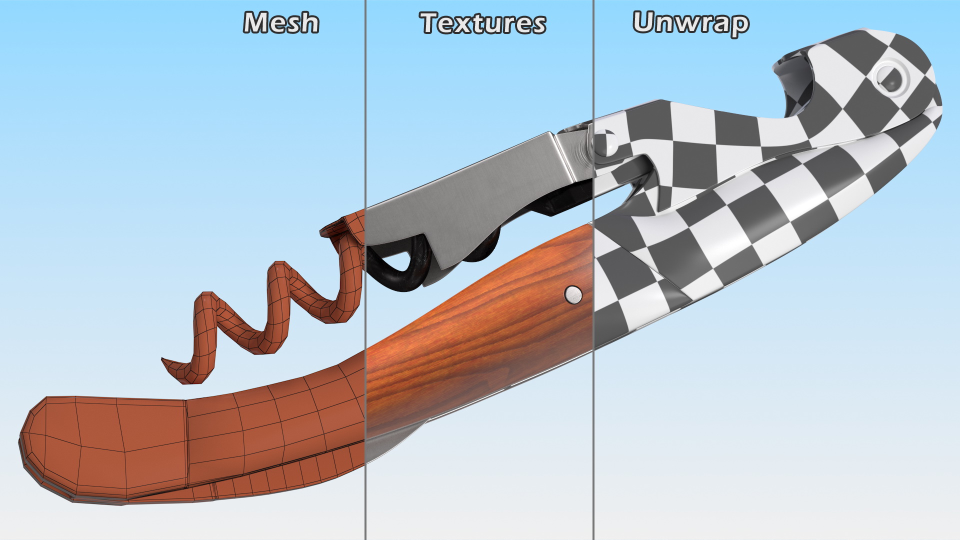 Waiters Corkscrew Wood Handle Fold 3D model