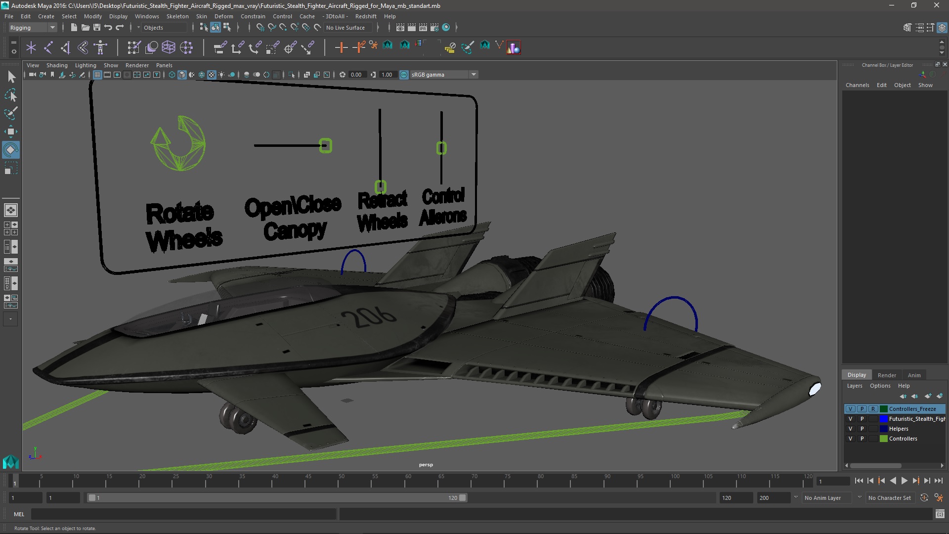 3D Futuristic Stealth Fighter Aircraft Rigged for Maya