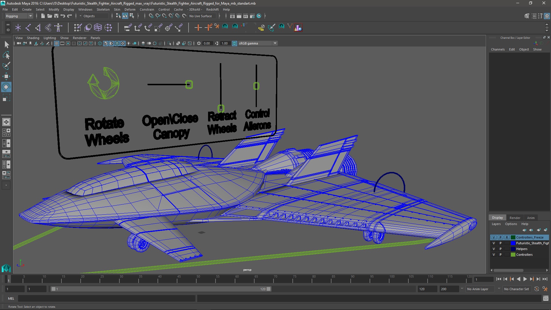 3D Futuristic Stealth Fighter Aircraft Rigged for Maya