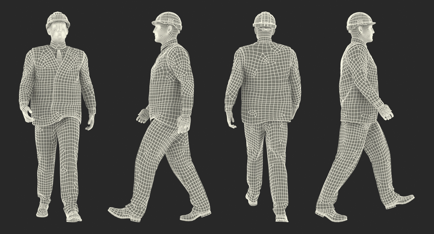 Construction Architect in Yellow Jacket Walking Pose 3D