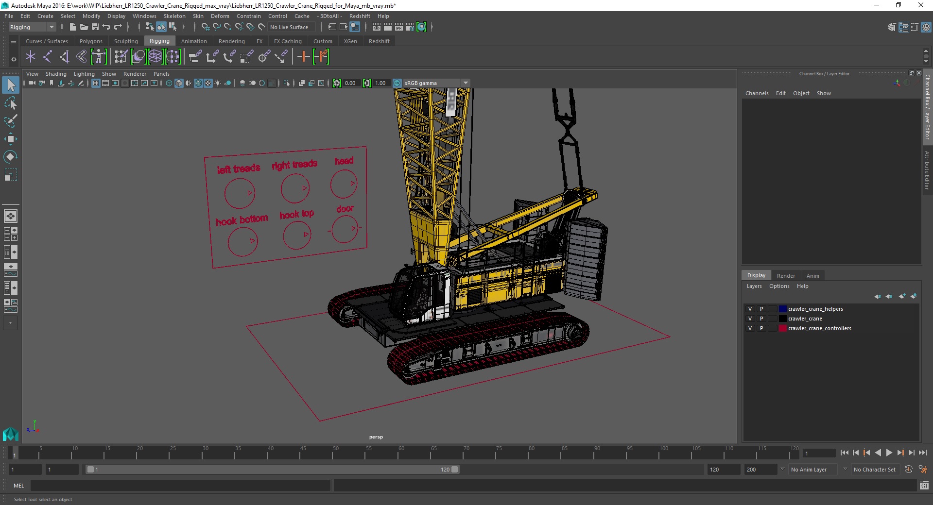 3D model Liebherr LR1250 Crawler Crane Rigged for Maya