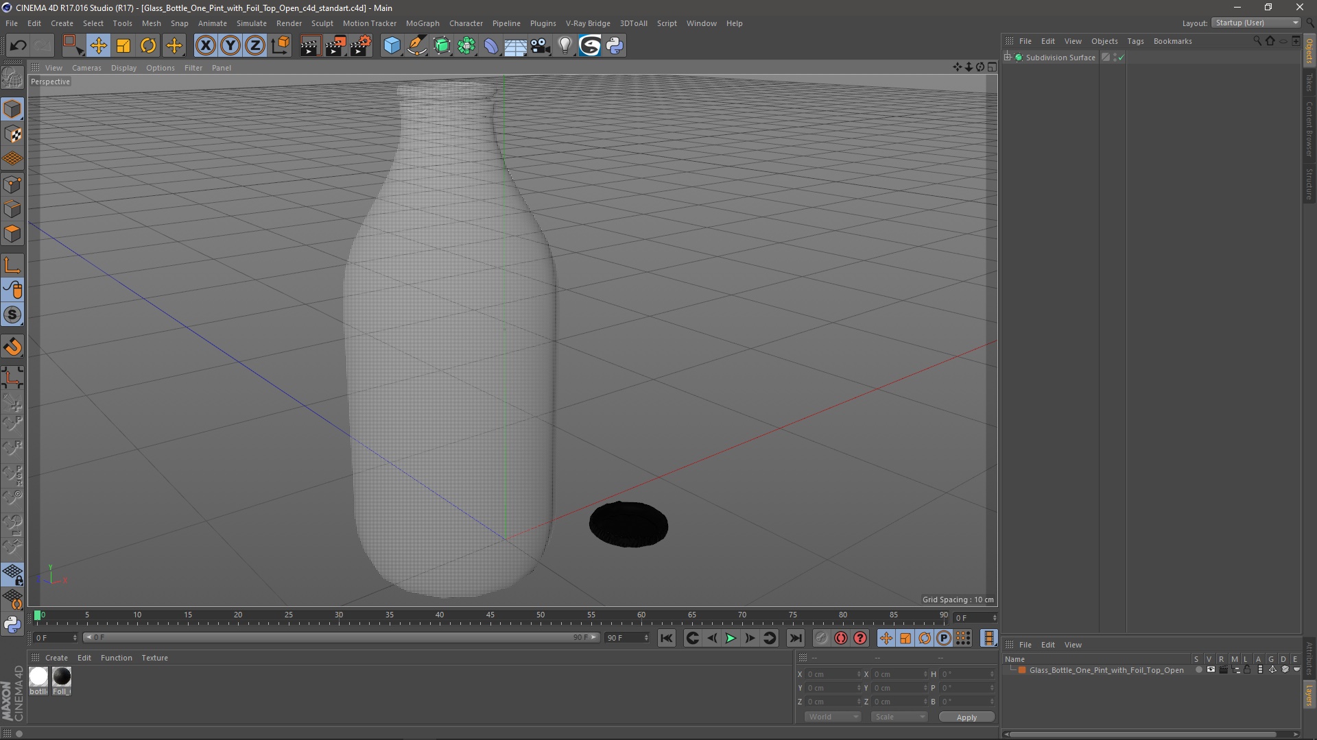 3D model Glass Bottle One Pint with Foil Top Open