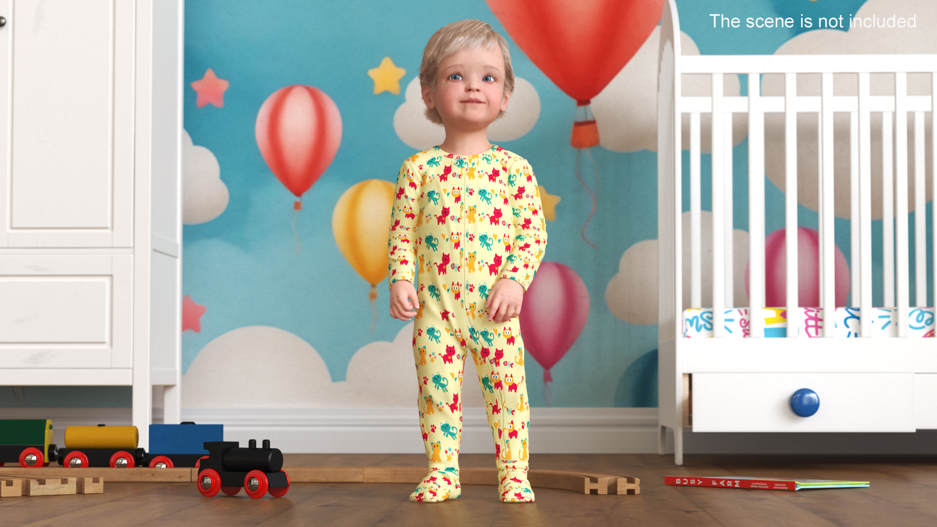 Toddler Aged 1 Year in Pajamas Standing Pose 3D model