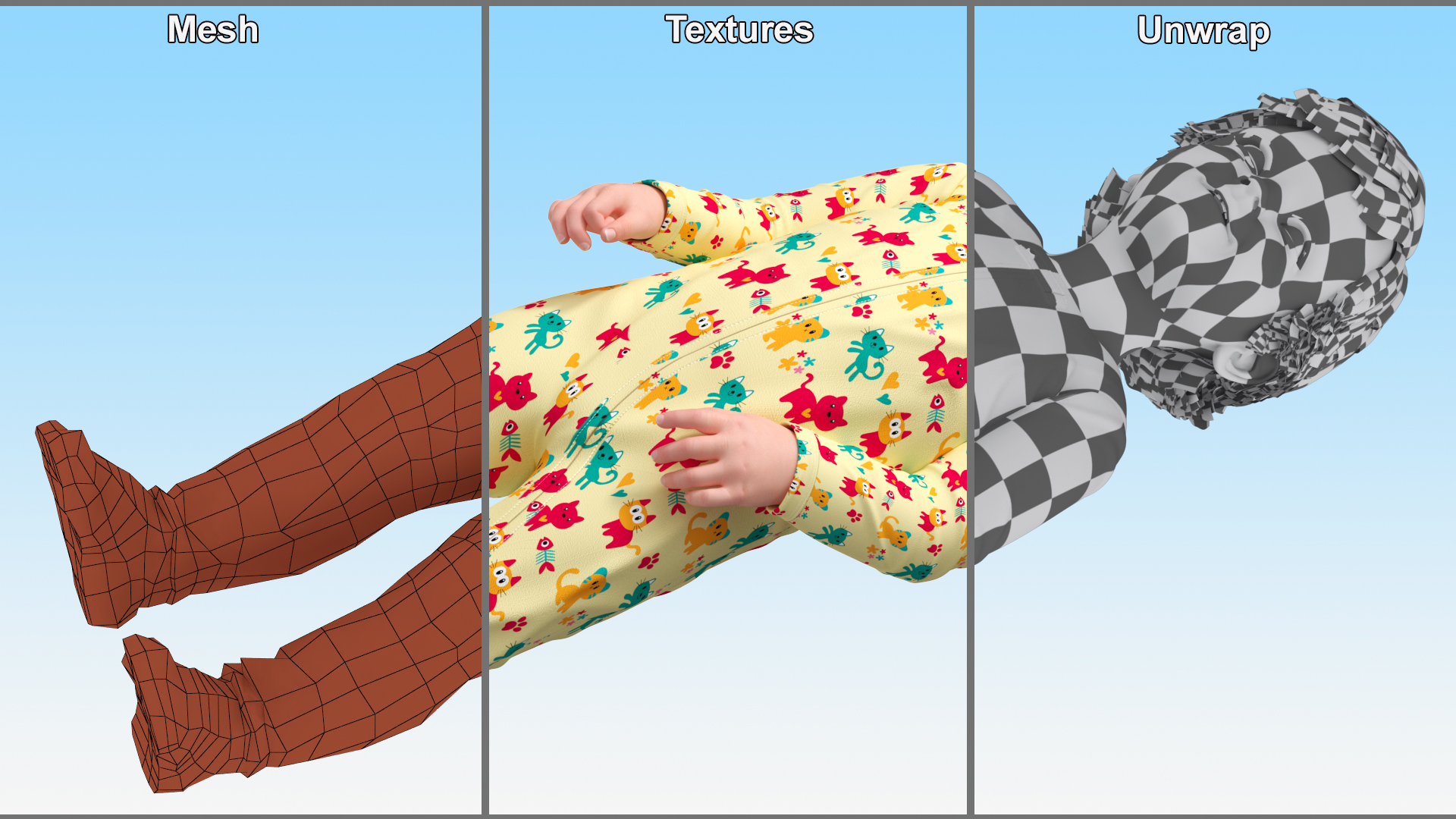 Toddler Aged 1 Year in Pajamas Standing Pose 3D model