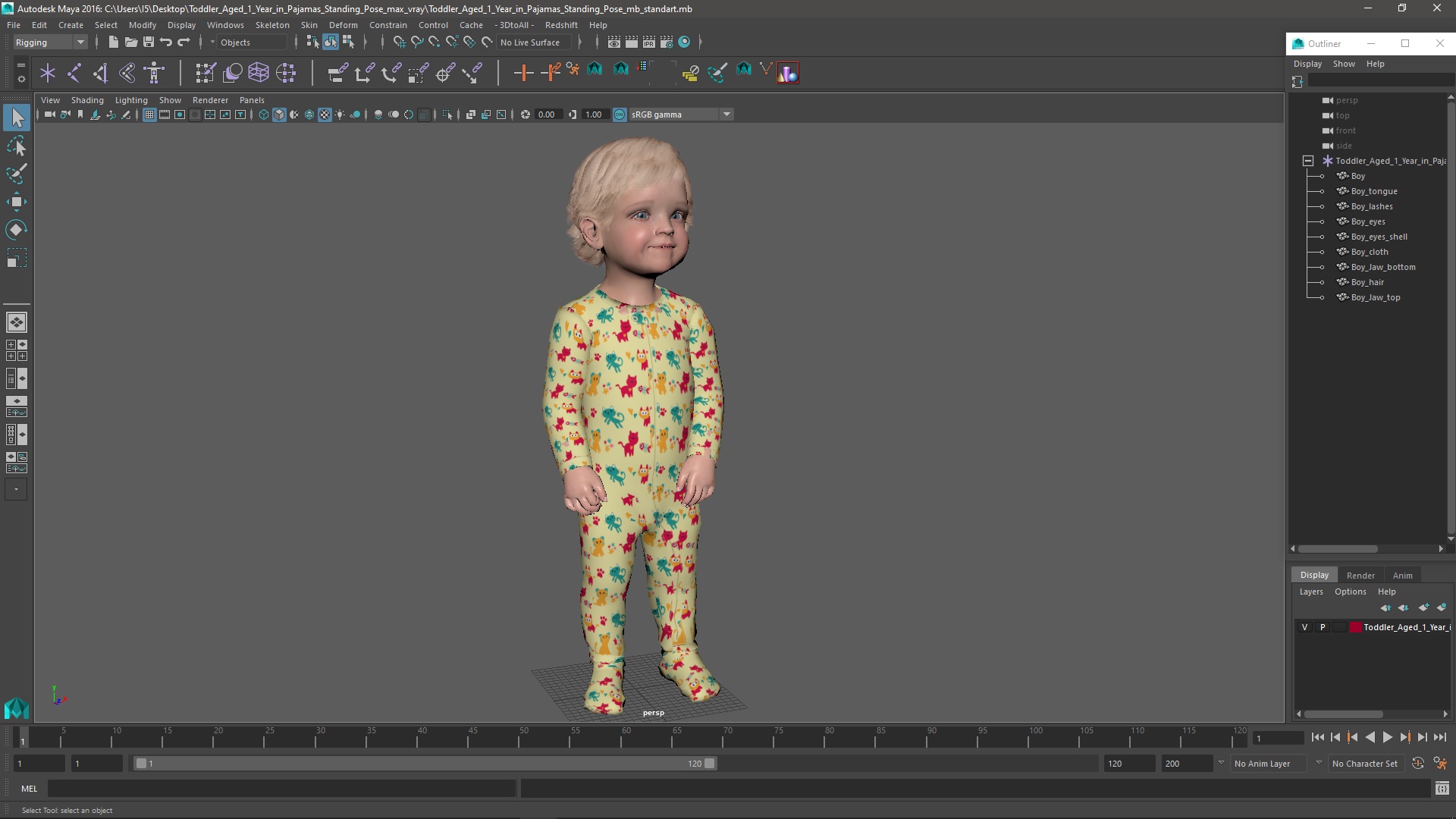 Toddler Aged 1 Year in Pajamas Standing Pose 3D model