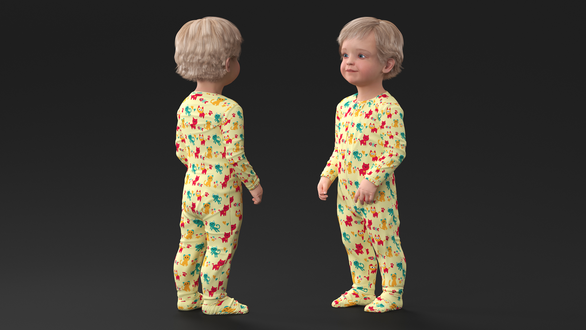 Toddler Aged 1 Year in Pajamas Standing Pose 3D model