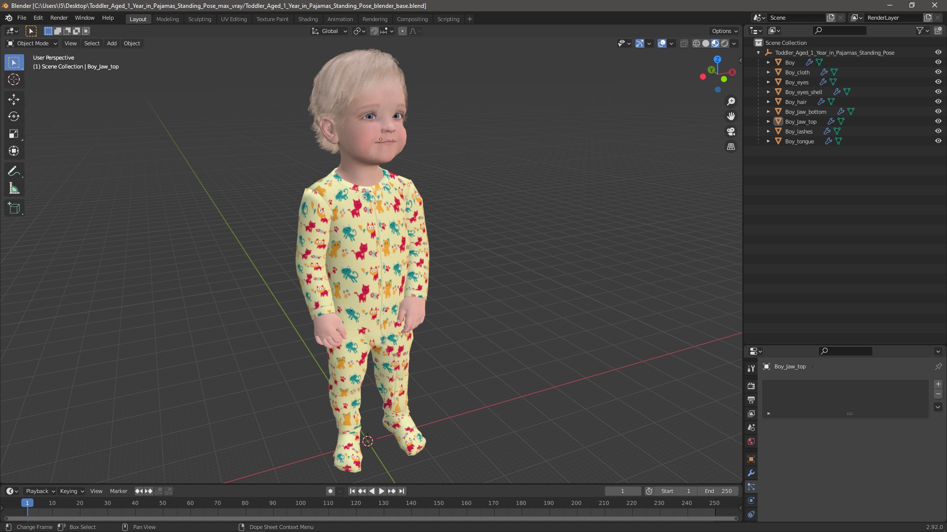 Toddler Aged 1 Year in Pajamas Standing Pose 3D model