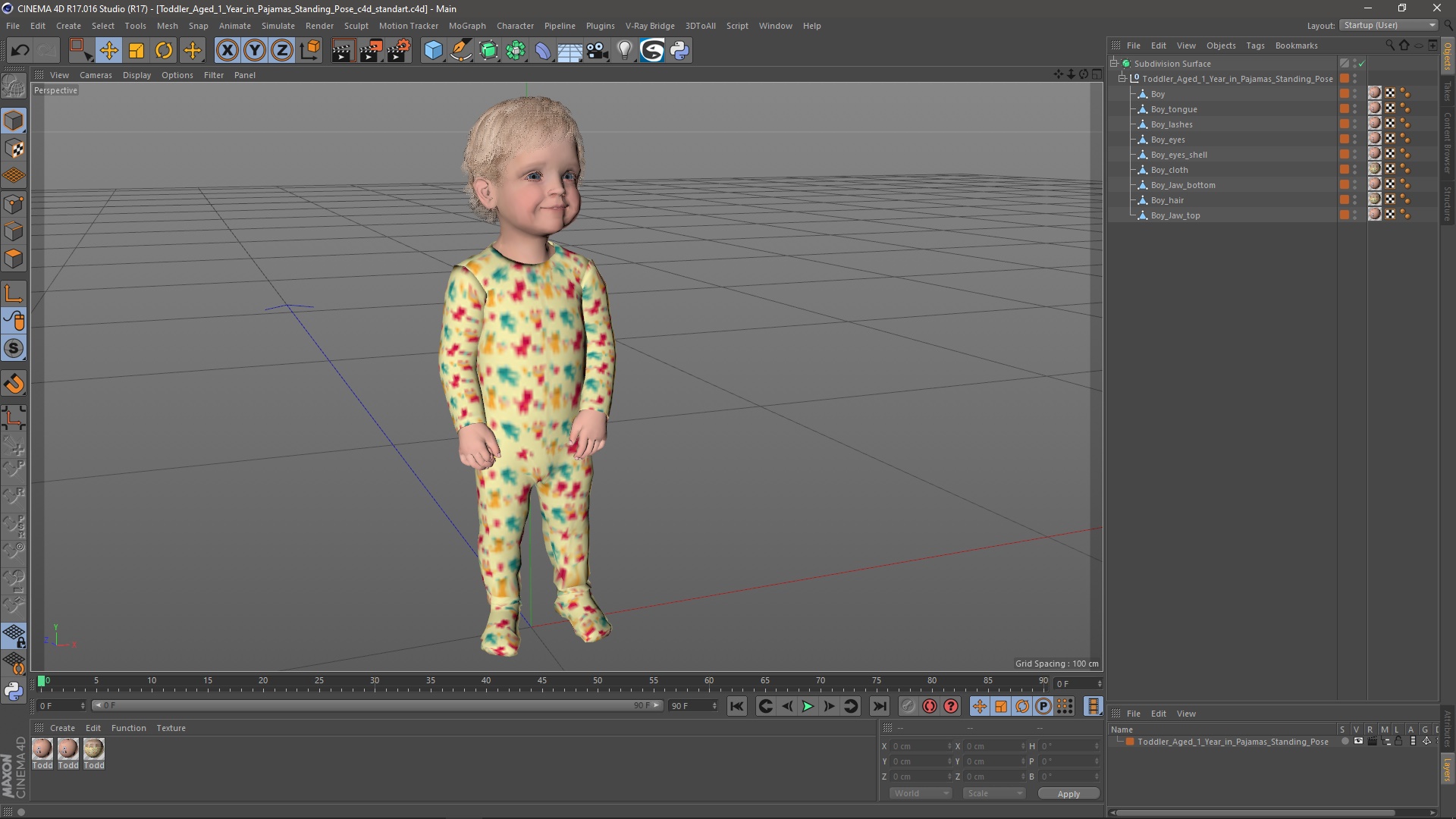 Toddler Aged 1 Year in Pajamas Standing Pose 3D model