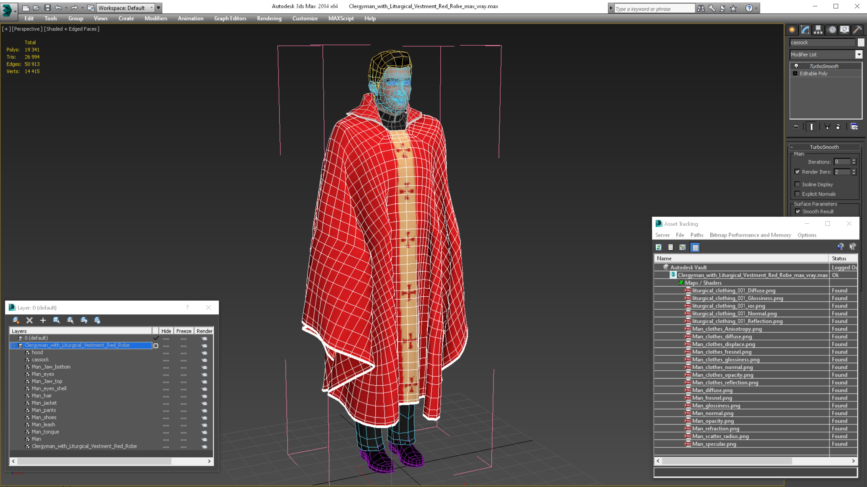 3D Clergyman with Liturgical Vestment Red Robe model