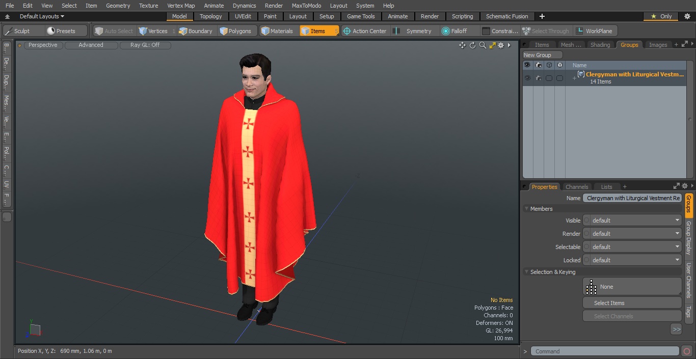 3D Clergyman with Liturgical Vestment Red Robe model