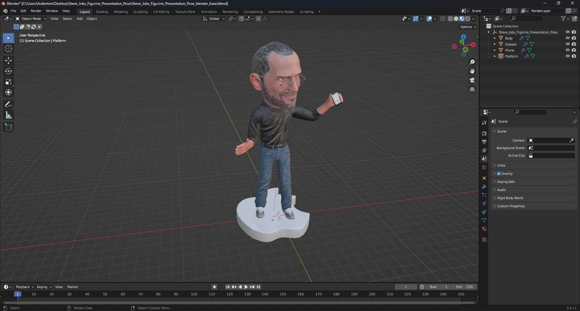 Steve Jobs Figurine Presentation Pose 3D