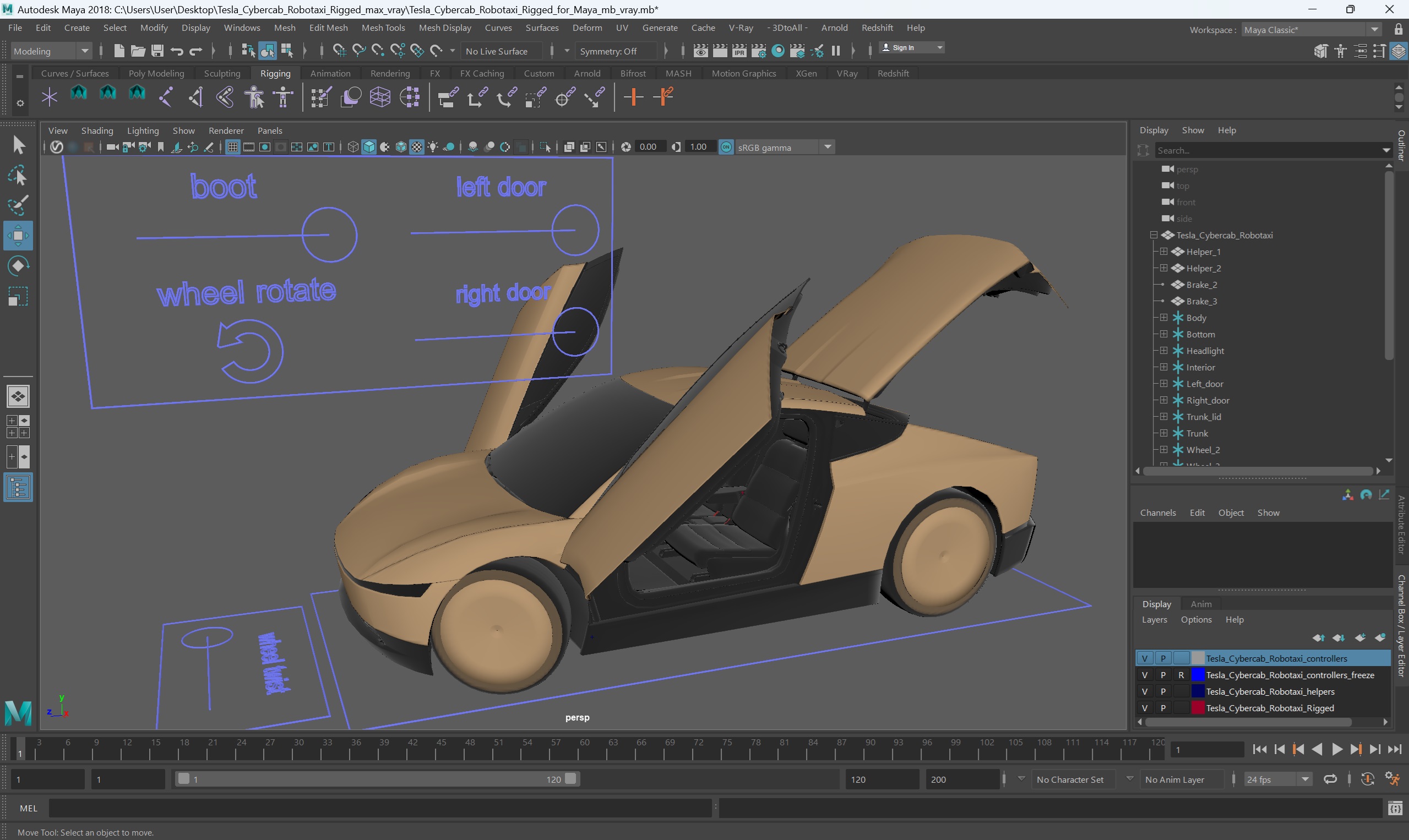 Tesla Cybercab Robotaxi Rigged for Maya 3D model