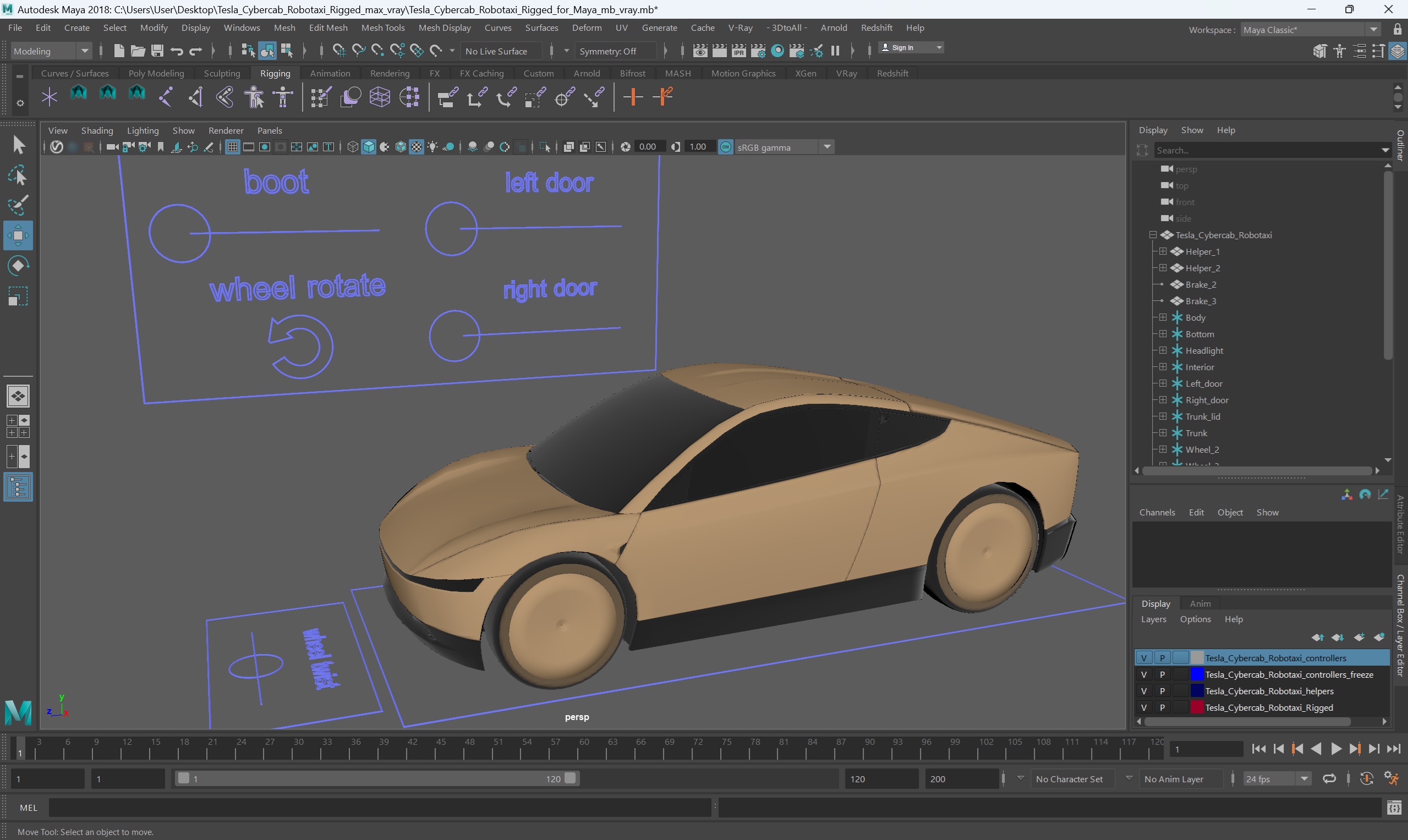 Tesla Cybercab Robotaxi Rigged for Maya 3D model