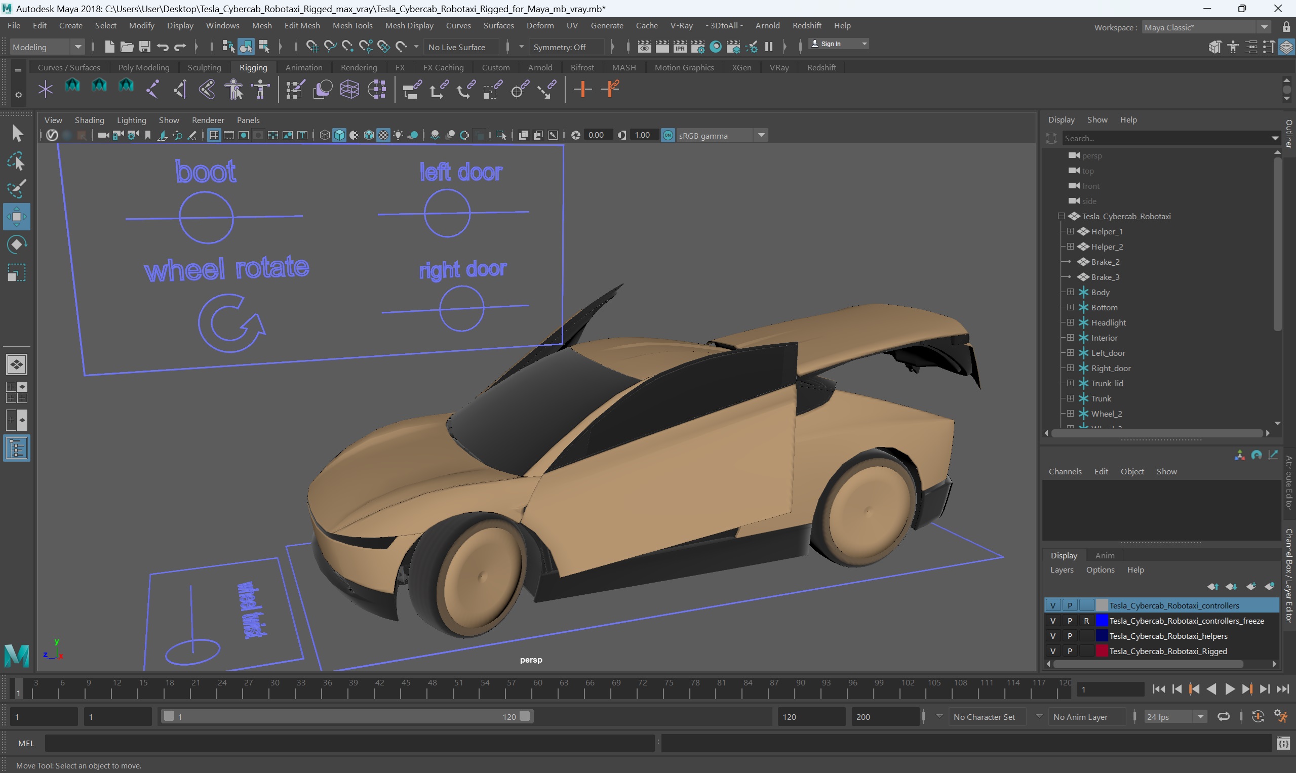 Tesla Cybercab Robotaxi Rigged for Maya 3D model