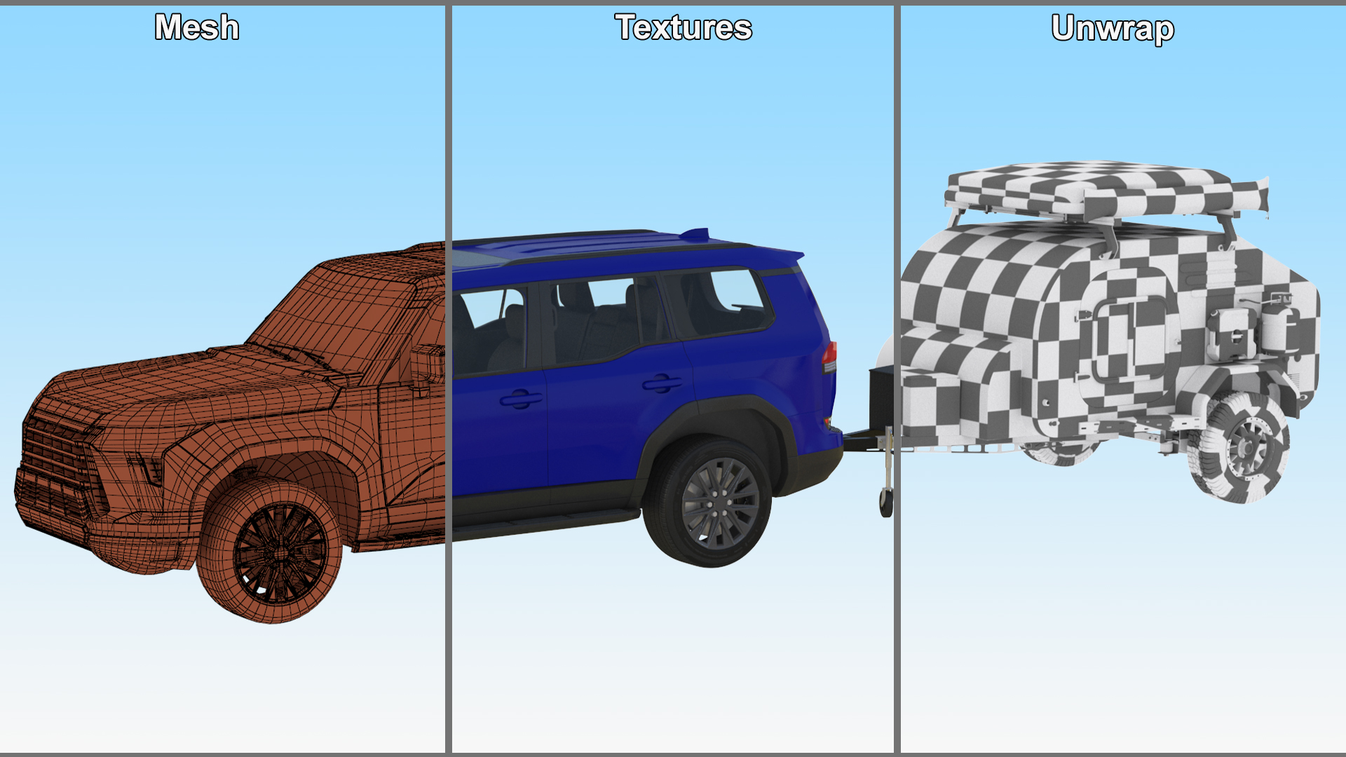 3D Modern SUV with Camping Trailer