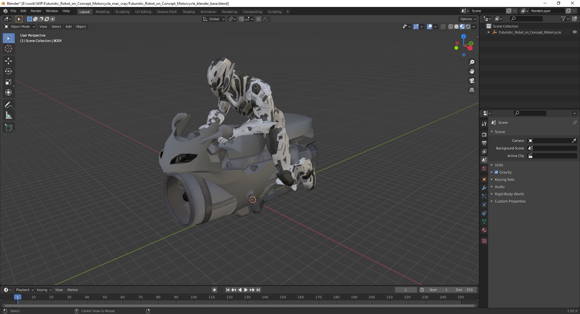3D Futuristic Robot on Concept Motorcycle model