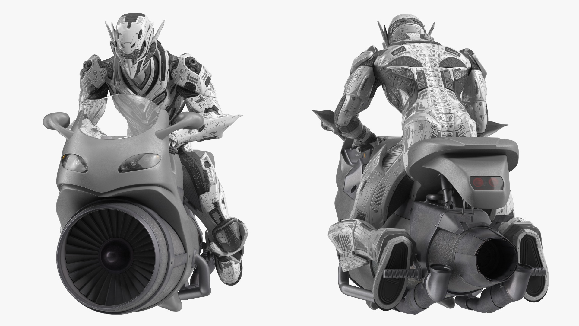 3D Futuristic Robot on Concept Motorcycle model