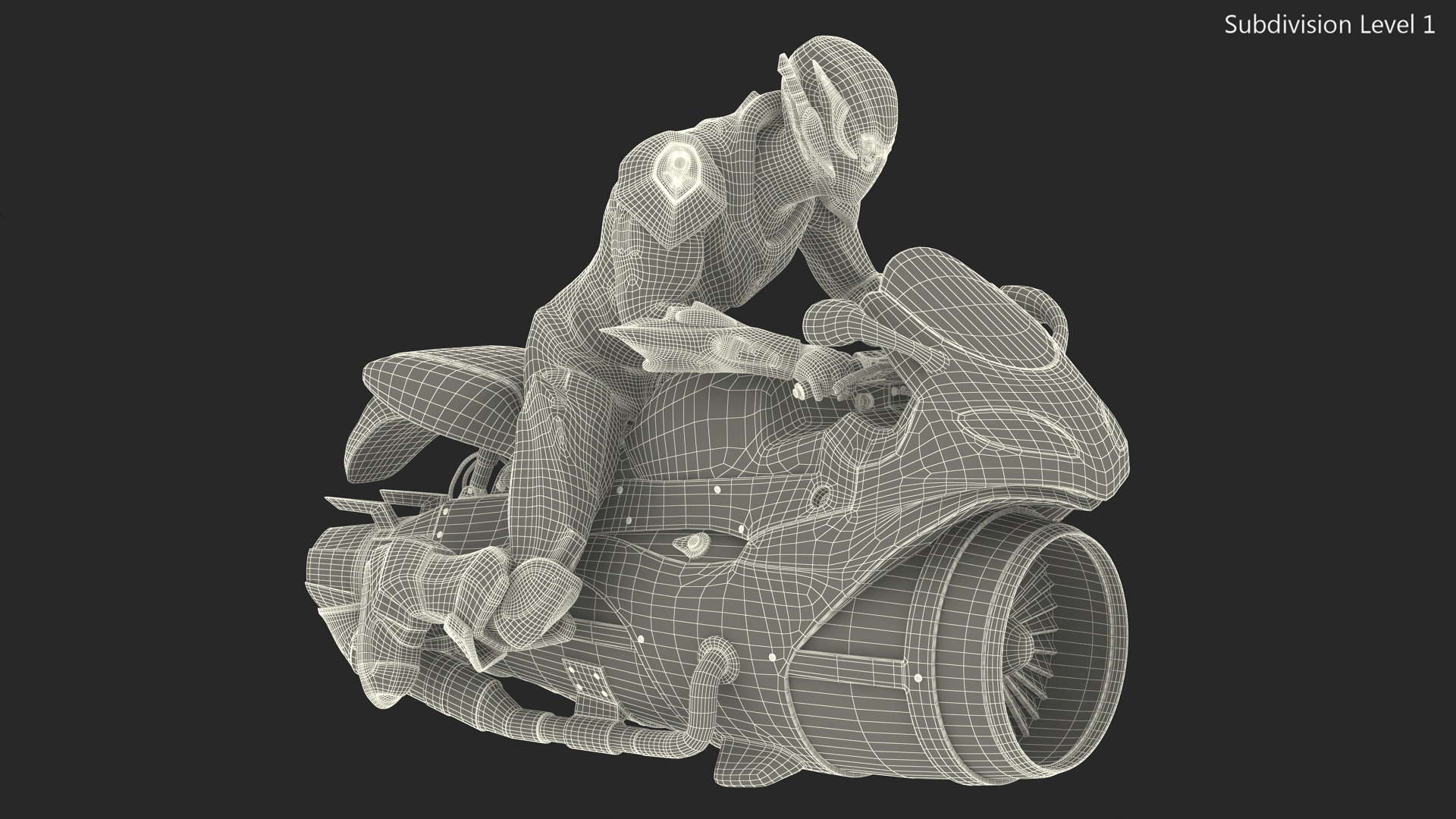 3D Futuristic Robot on Concept Motorcycle model