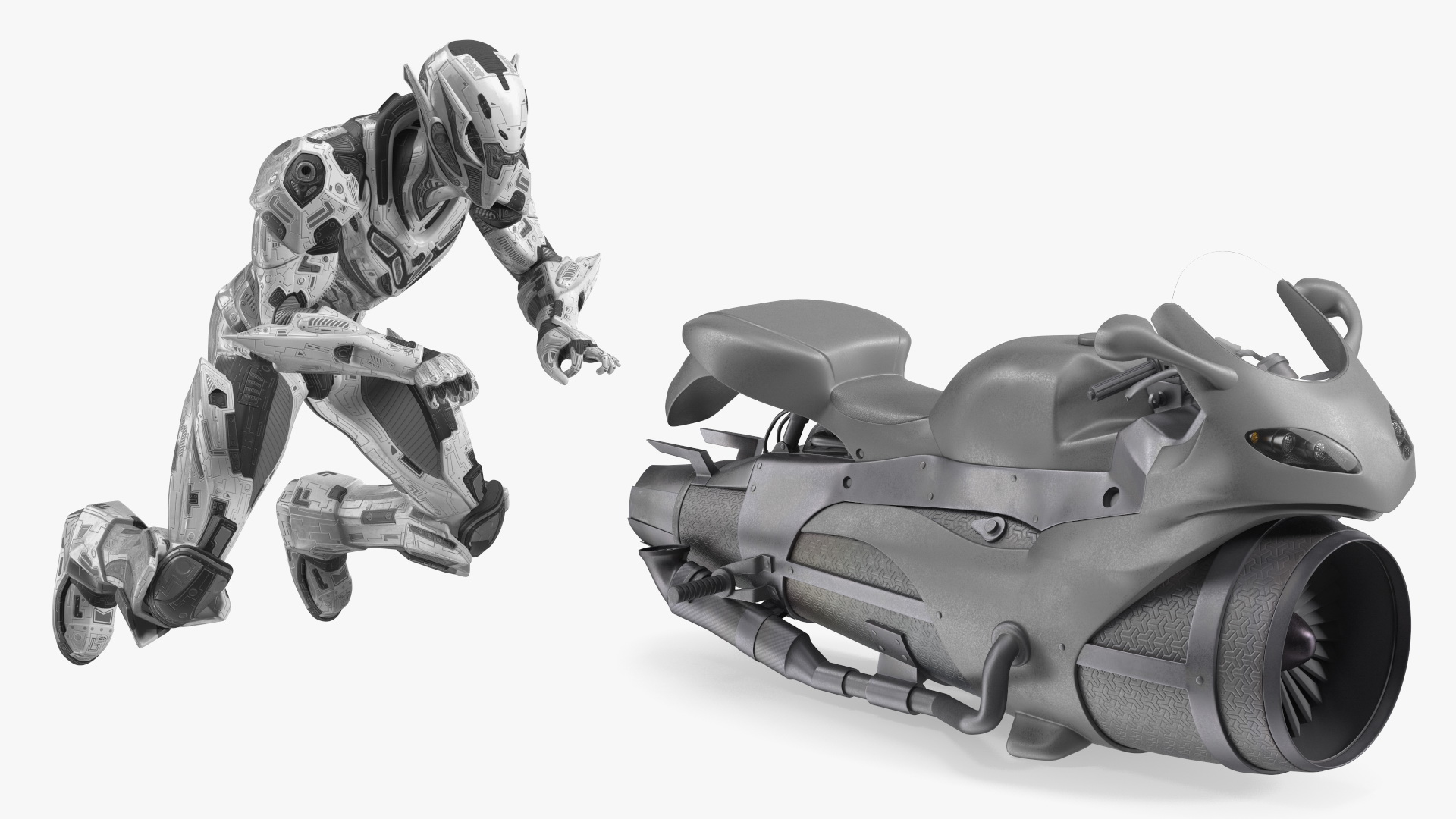3D Futuristic Robot on Concept Motorcycle model