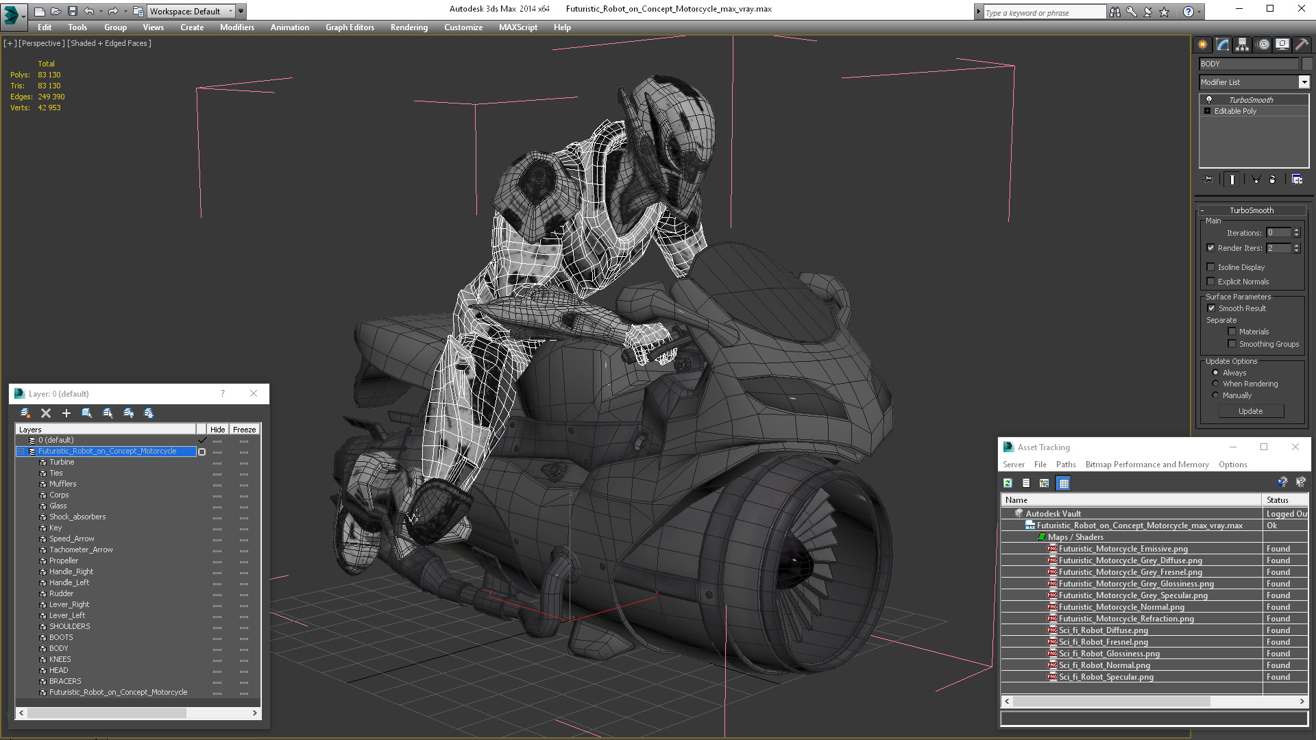 3D Futuristic Robot on Concept Motorcycle model