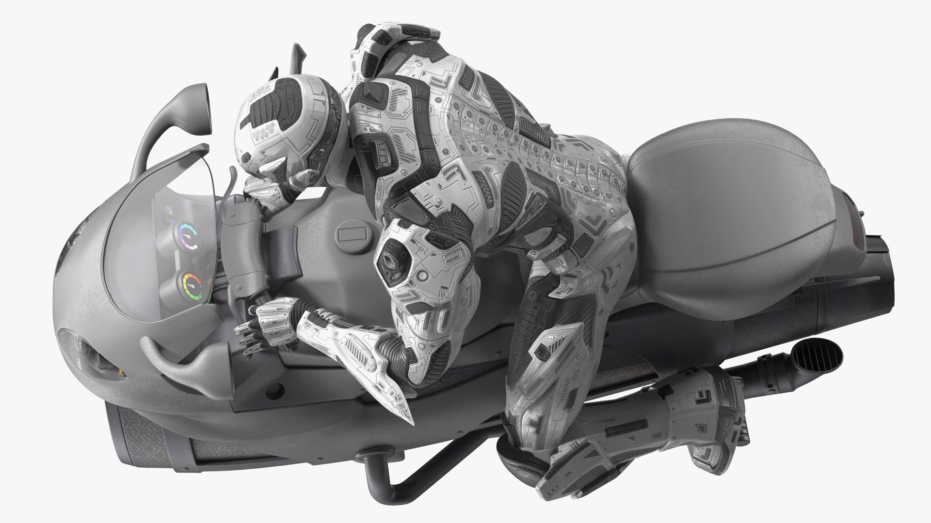 3D Futuristic Robot on Concept Motorcycle model
