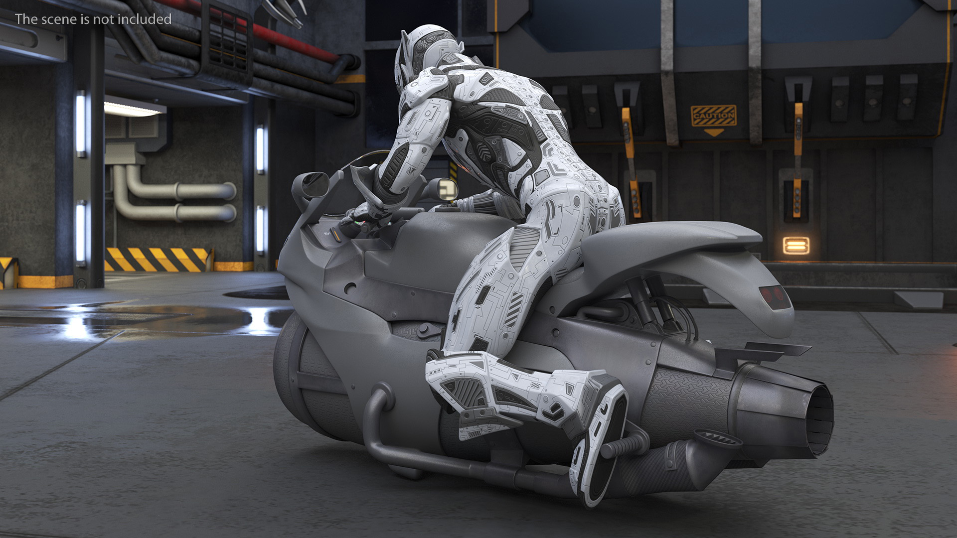 3D Futuristic Robot on Concept Motorcycle model