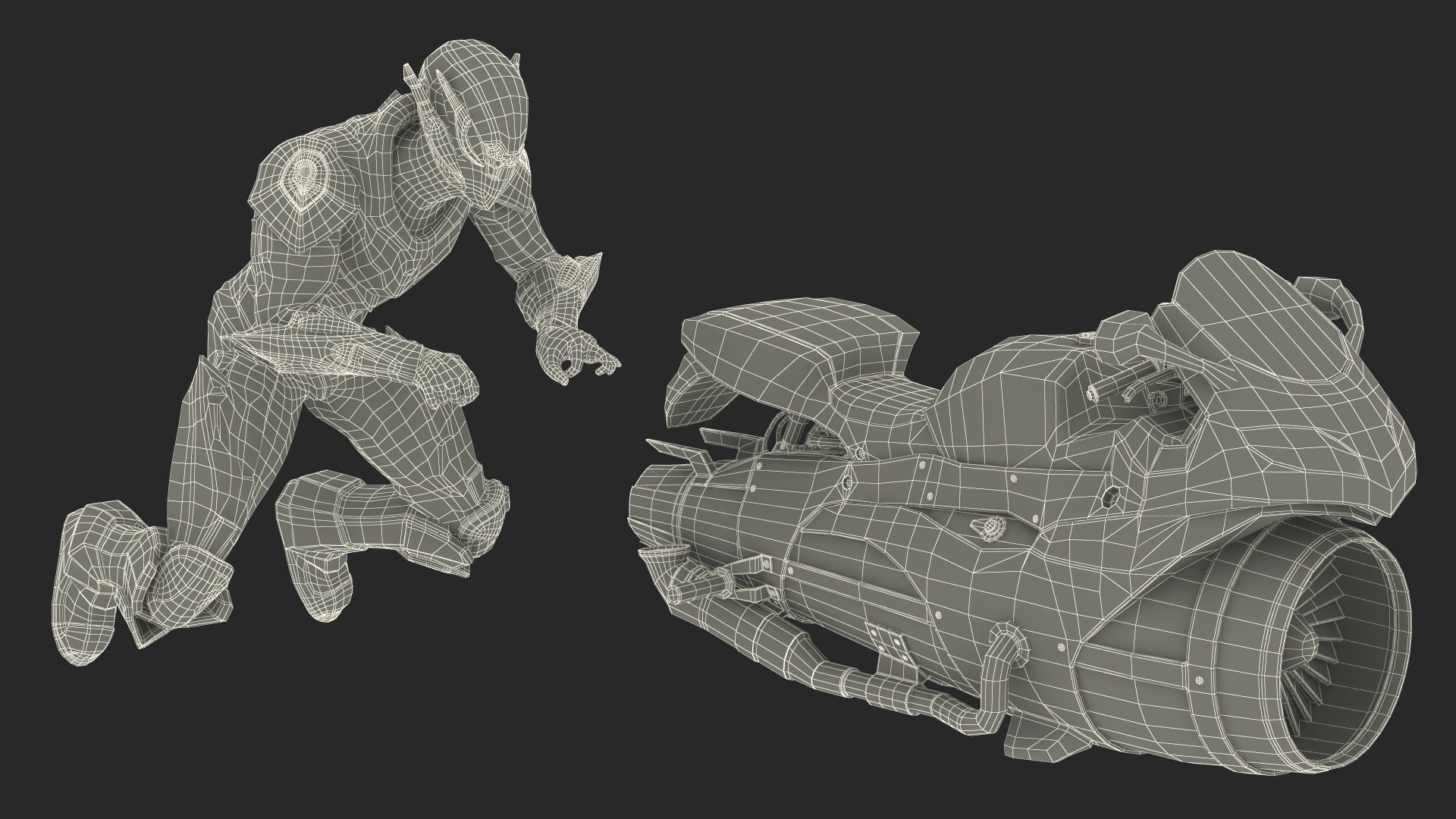 3D Futuristic Robot on Concept Motorcycle model