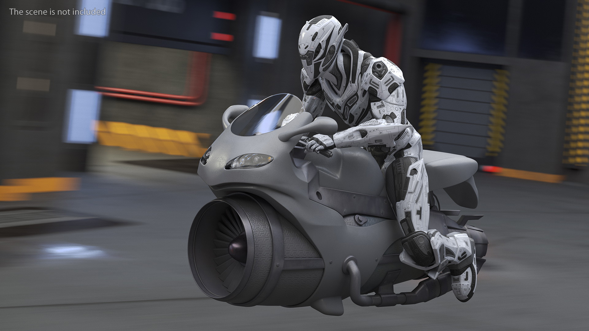 3D Futuristic Robot on Concept Motorcycle model