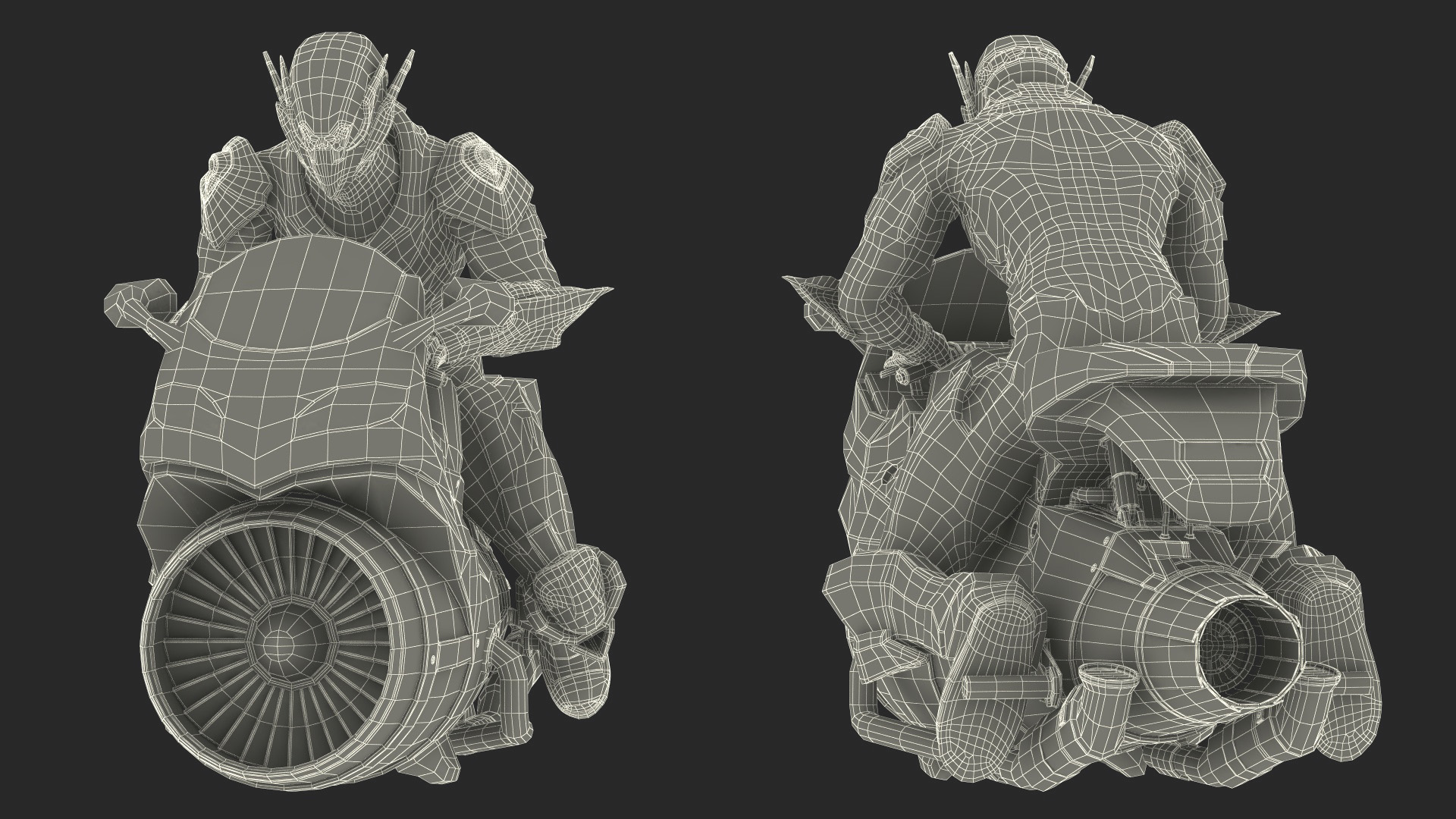 3D Futuristic Robot on Concept Motorcycle model
