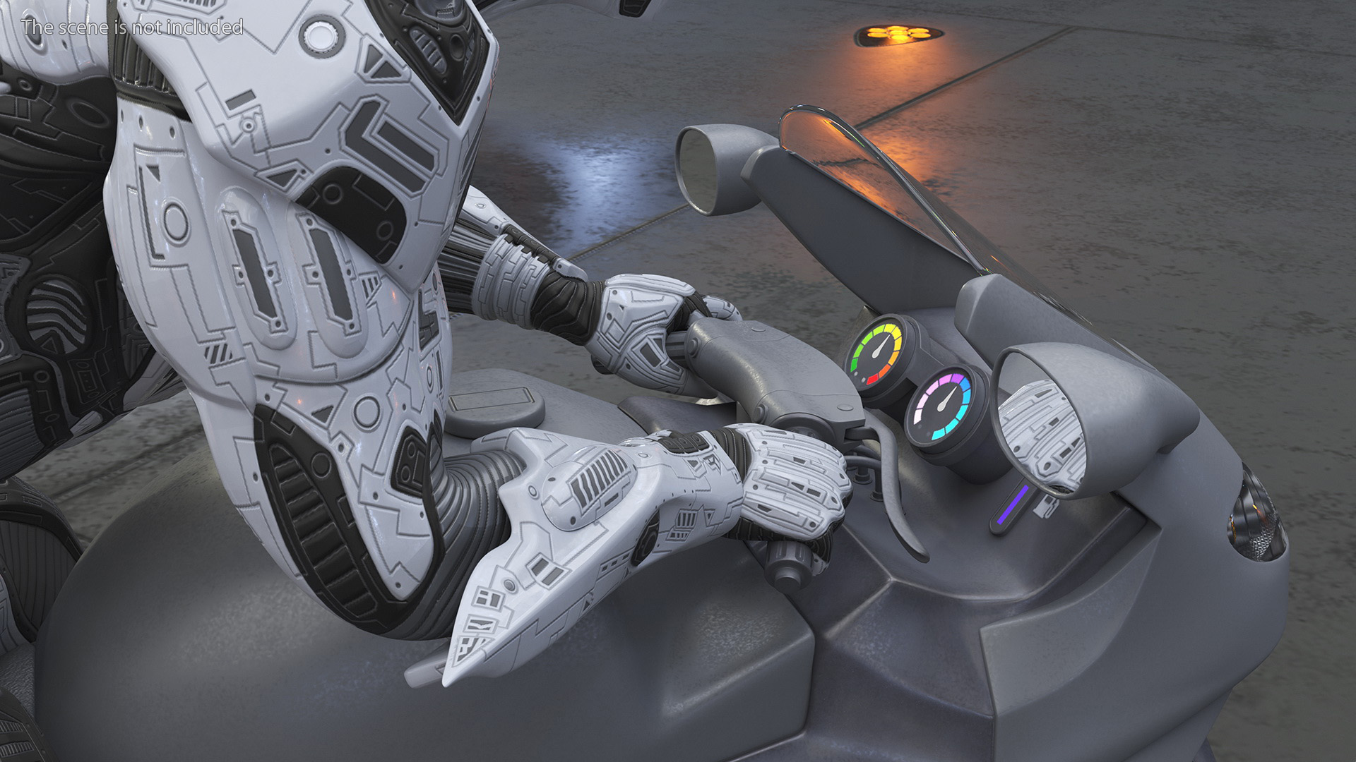 3D Futuristic Robot on Concept Motorcycle model