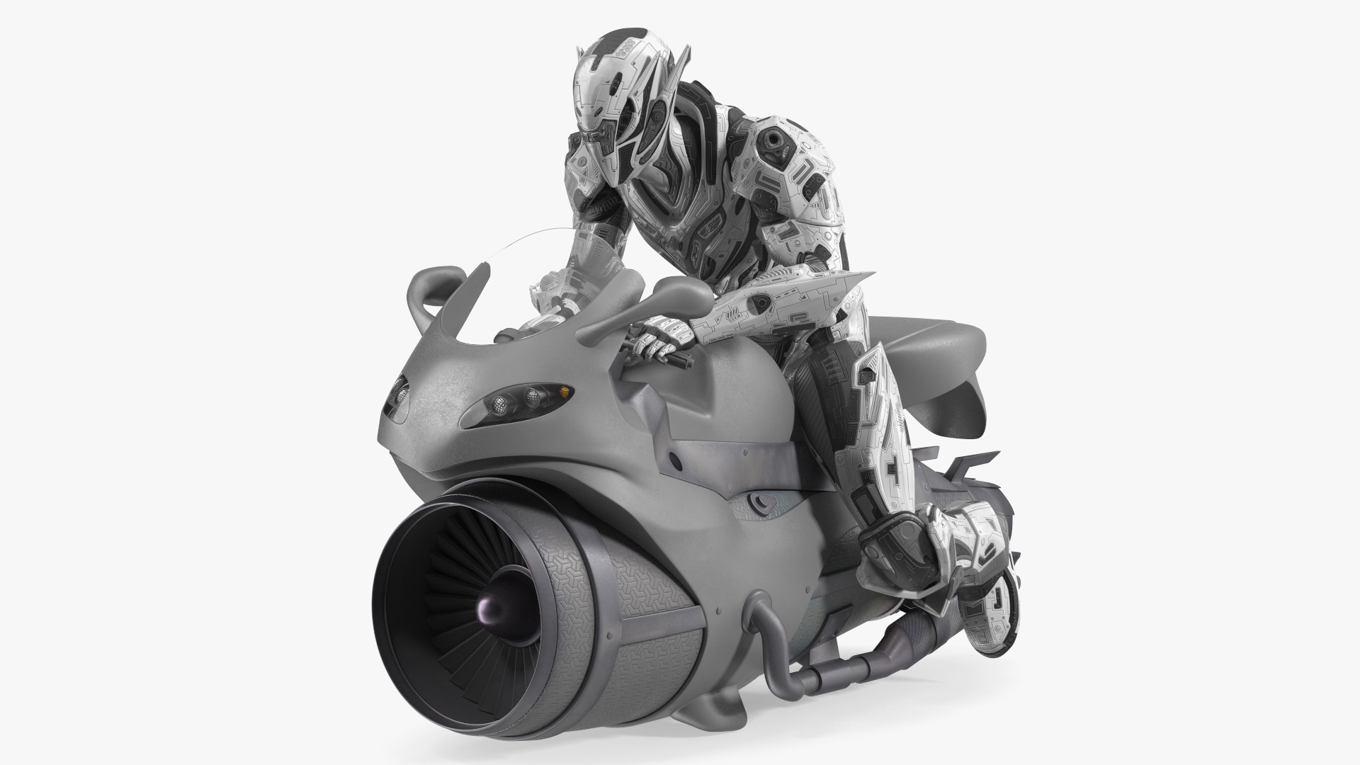 3D Futuristic Robot on Concept Motorcycle model