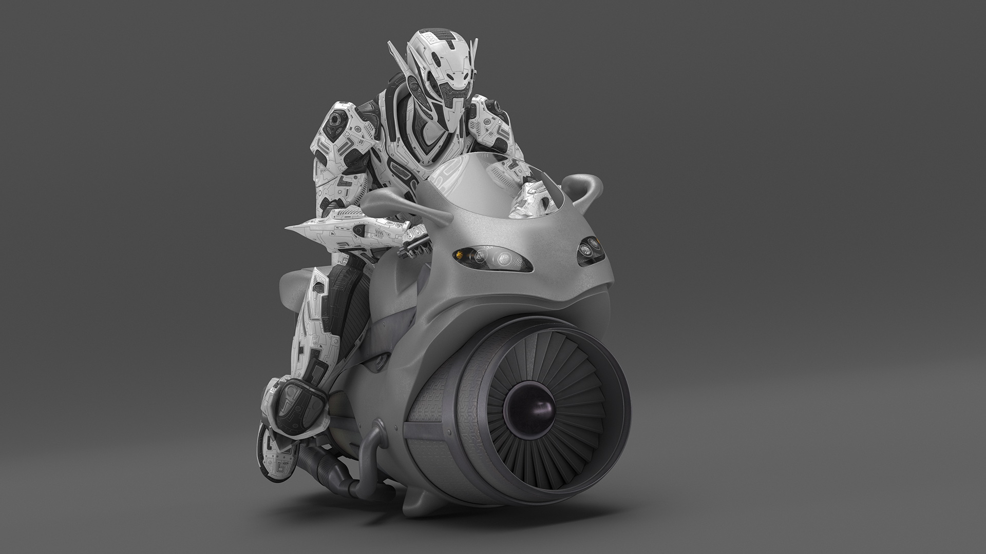 3D Futuristic Robot on Concept Motorcycle model