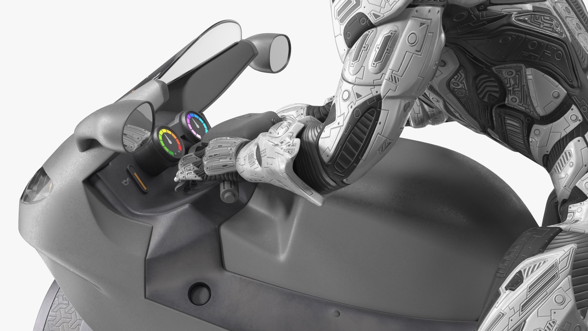 3D Futuristic Robot on Concept Motorcycle model