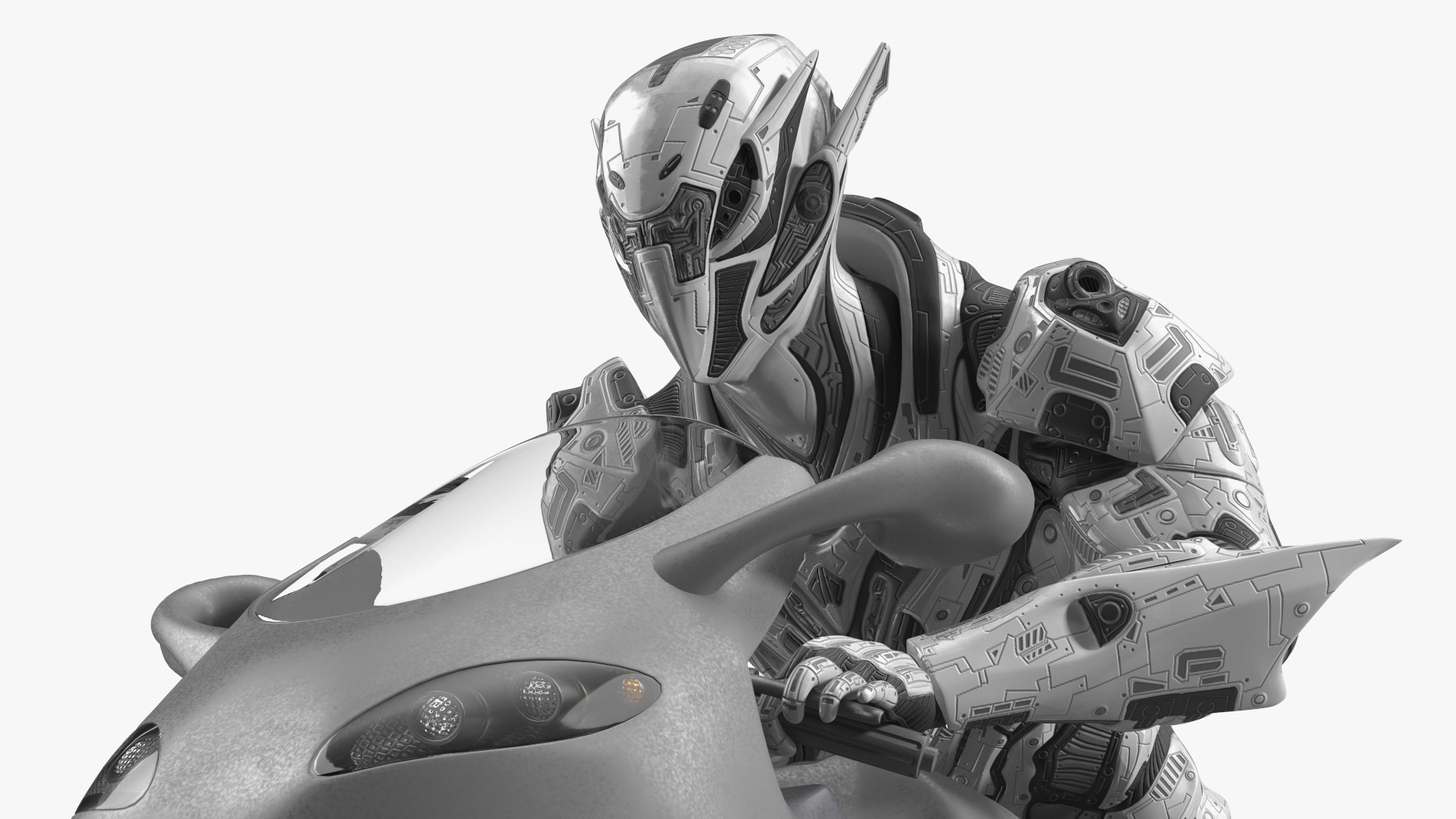 3D Futuristic Robot on Concept Motorcycle model