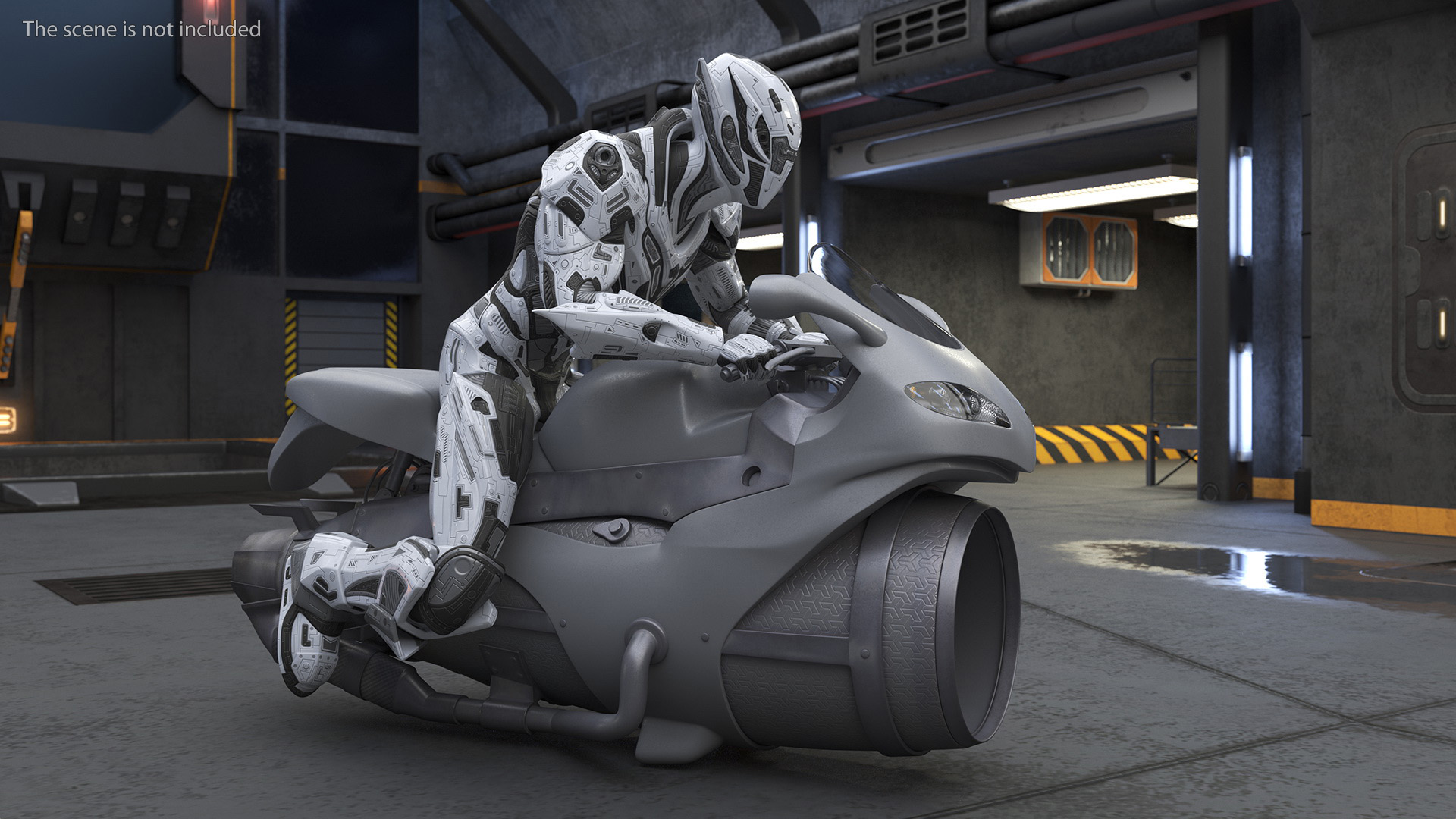 3D Futuristic Robot on Concept Motorcycle model