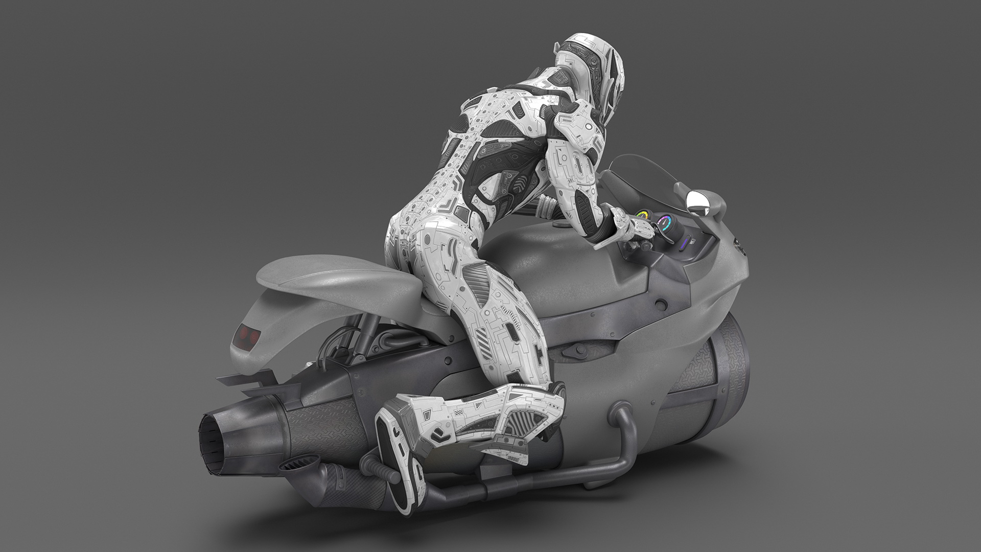 3D Futuristic Robot on Concept Motorcycle model