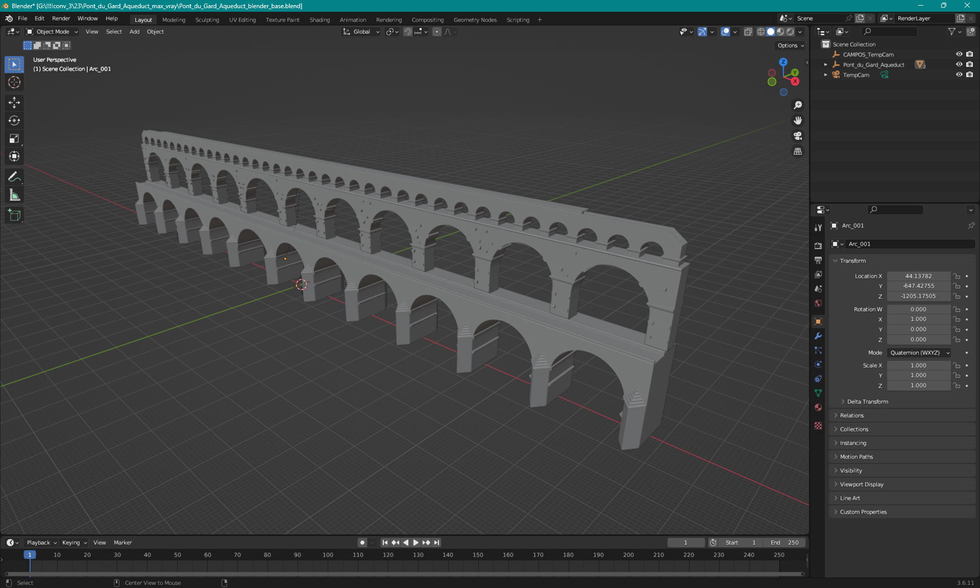 3D Pont du Gard Aqueduct