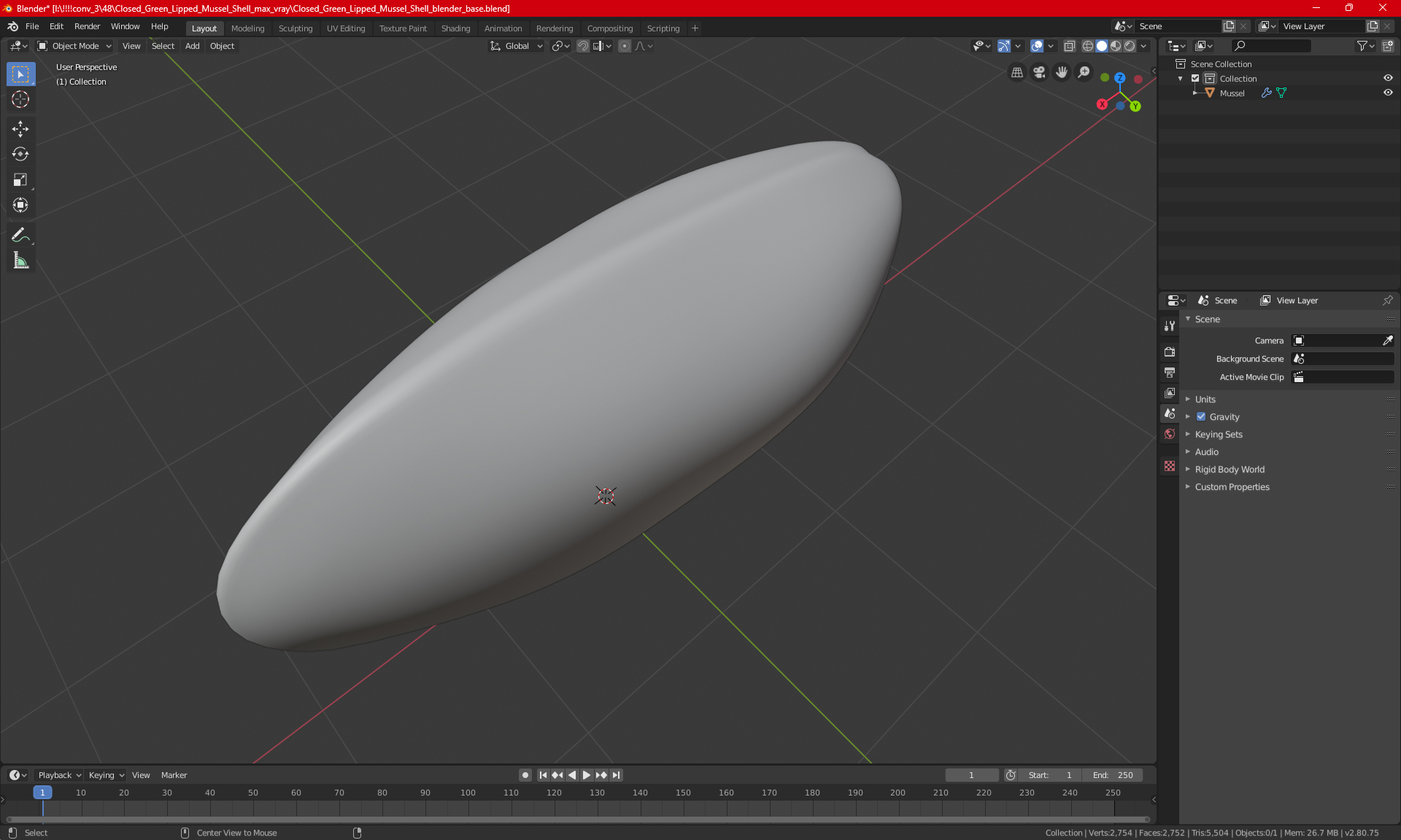 Closed Green Lipped Mussel Shell 3D