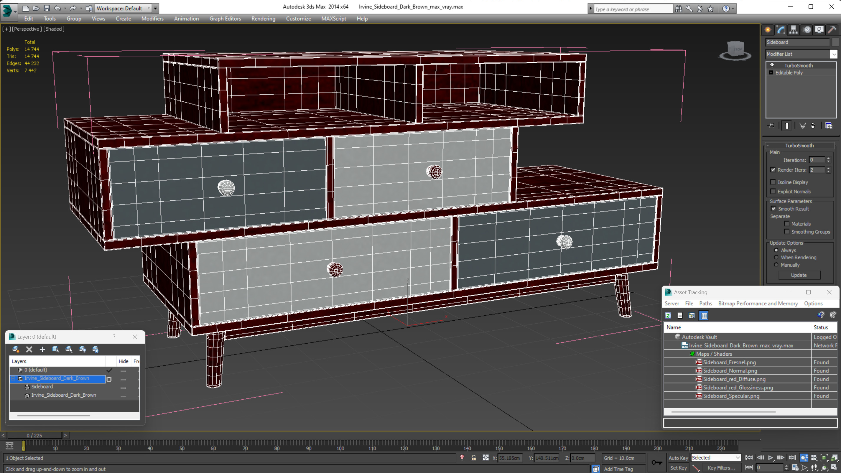 Irvine Sideboard Dark Brown 3D