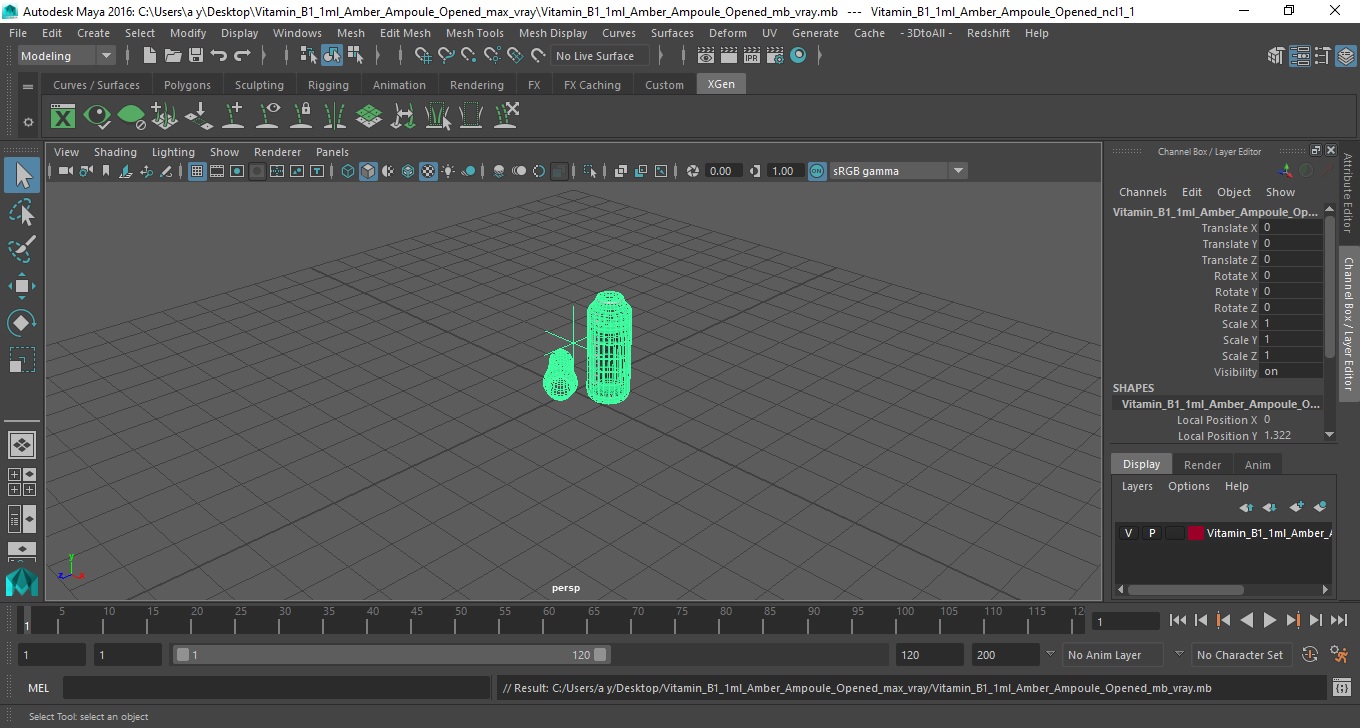 3D model Vitamin B1 1ml Amber Ampoule Opened