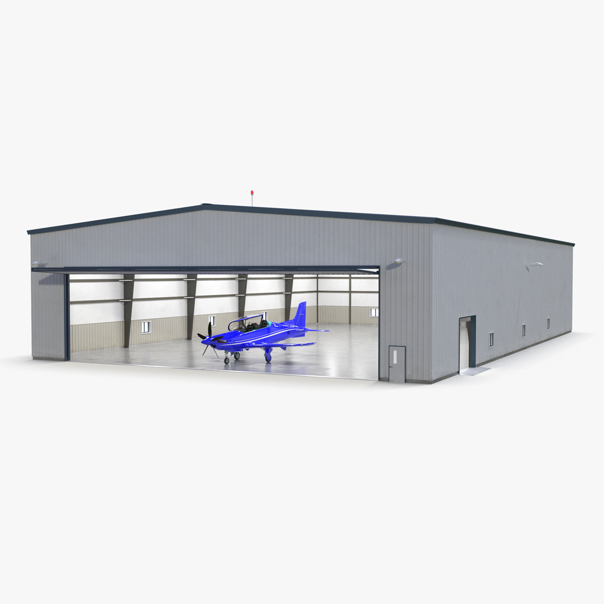 3D Aircraft Hangar with Airplane Rigged