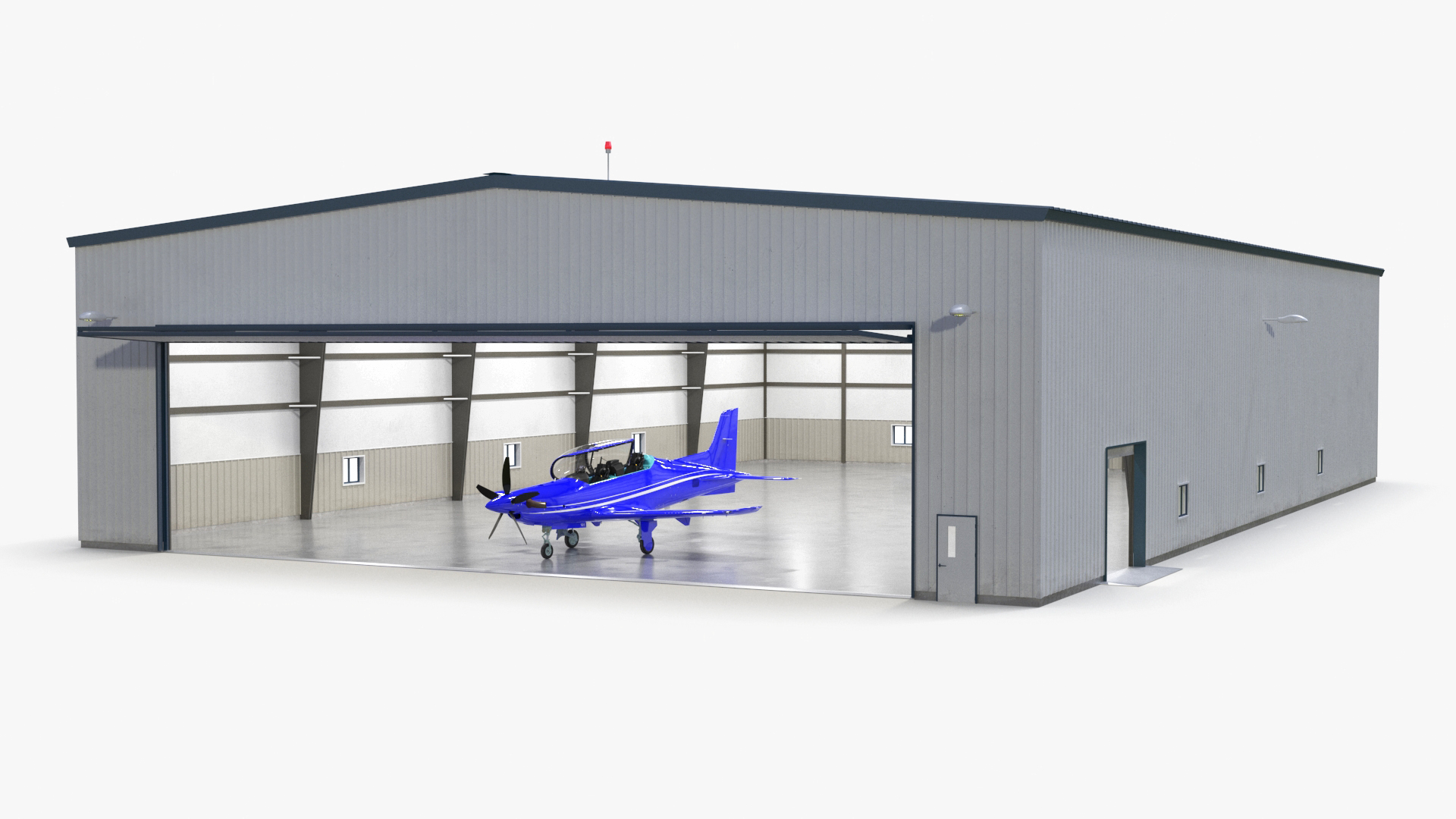 3D Aircraft Hangar with Airplane Rigged