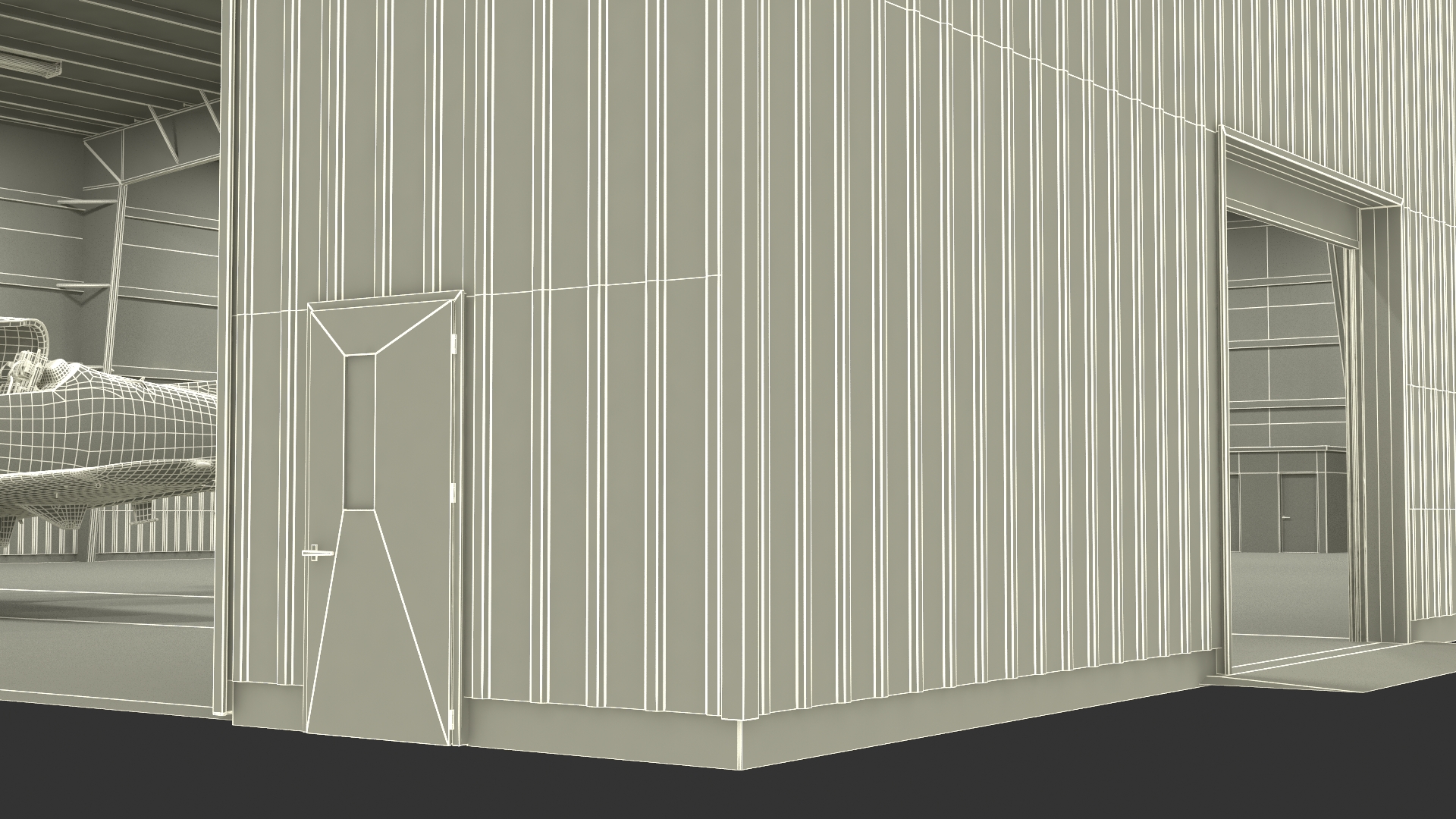 3D Aircraft Hangar with Airplane Rigged