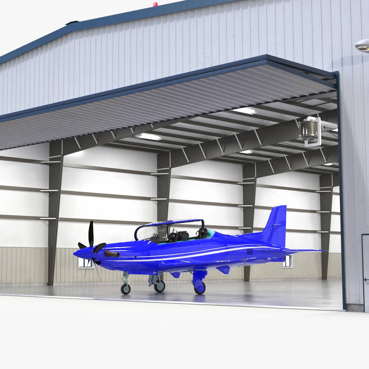 3D Aircraft Hangar with Airplane Rigged