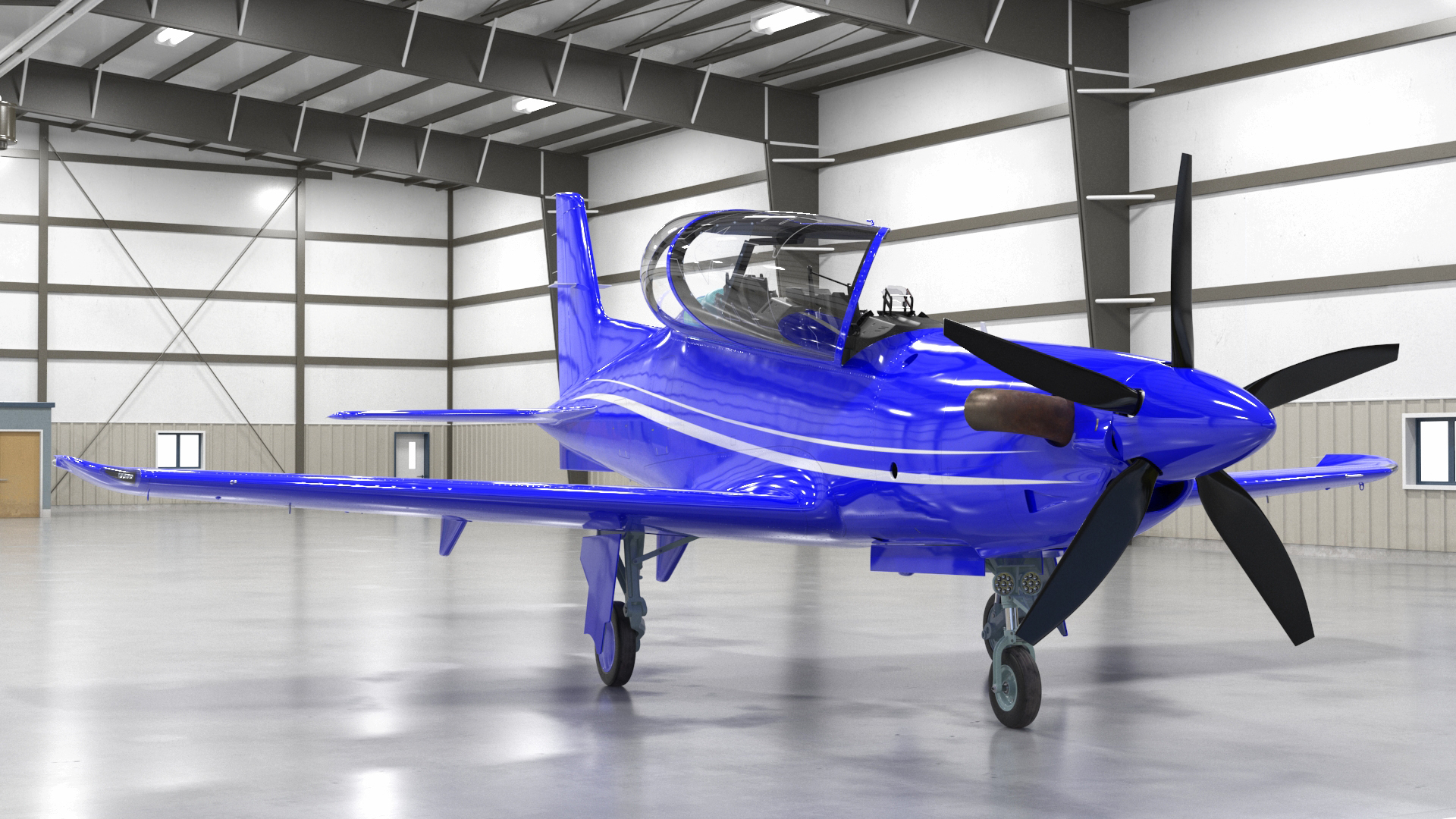 3D Aircraft Hangar with Airplane Rigged