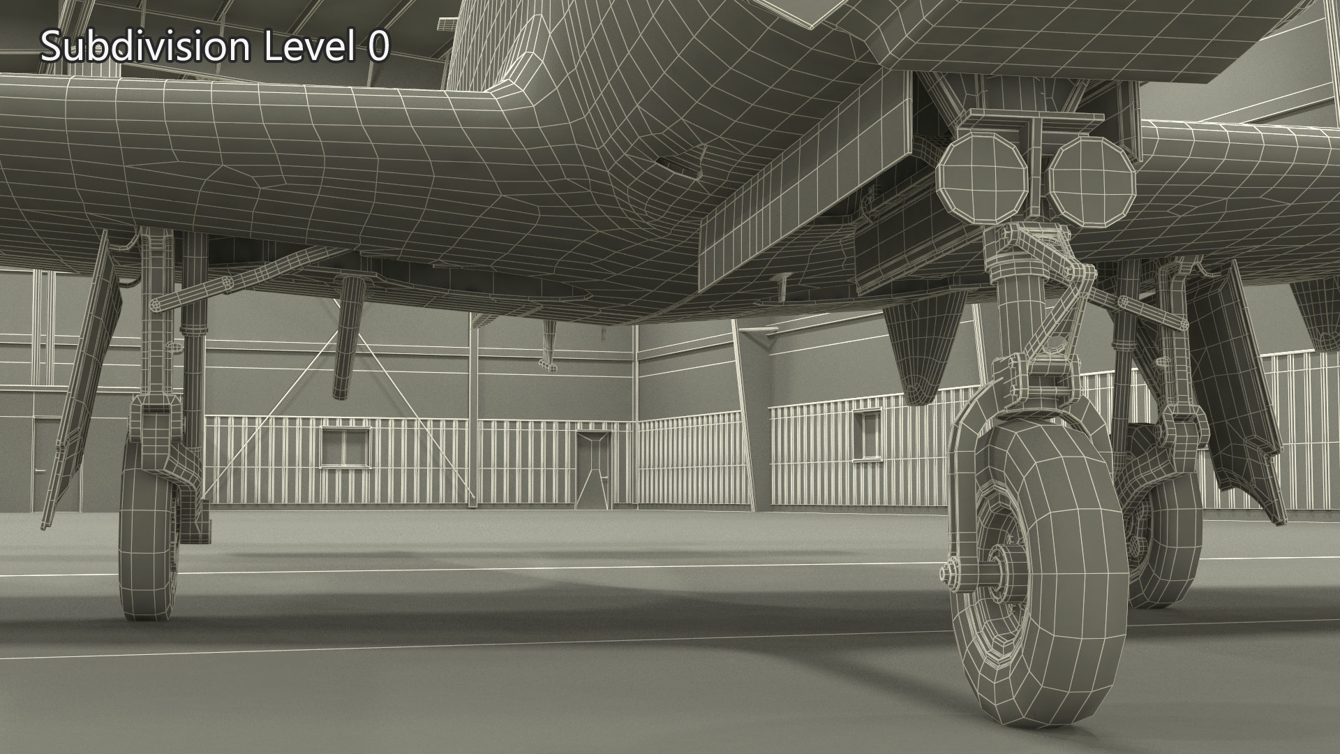 3D Aircraft Hangar with Airplane Rigged