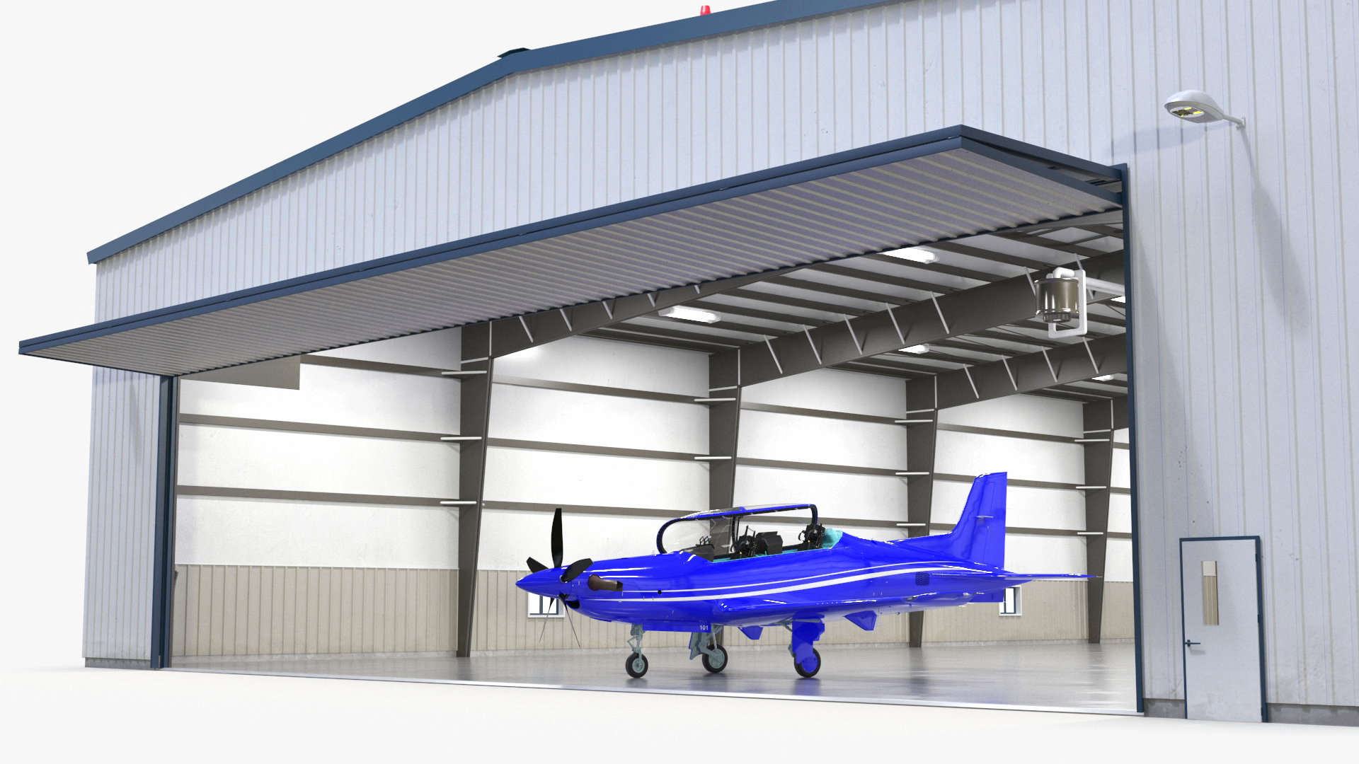 3D Aircraft Hangar with Airplane Rigged