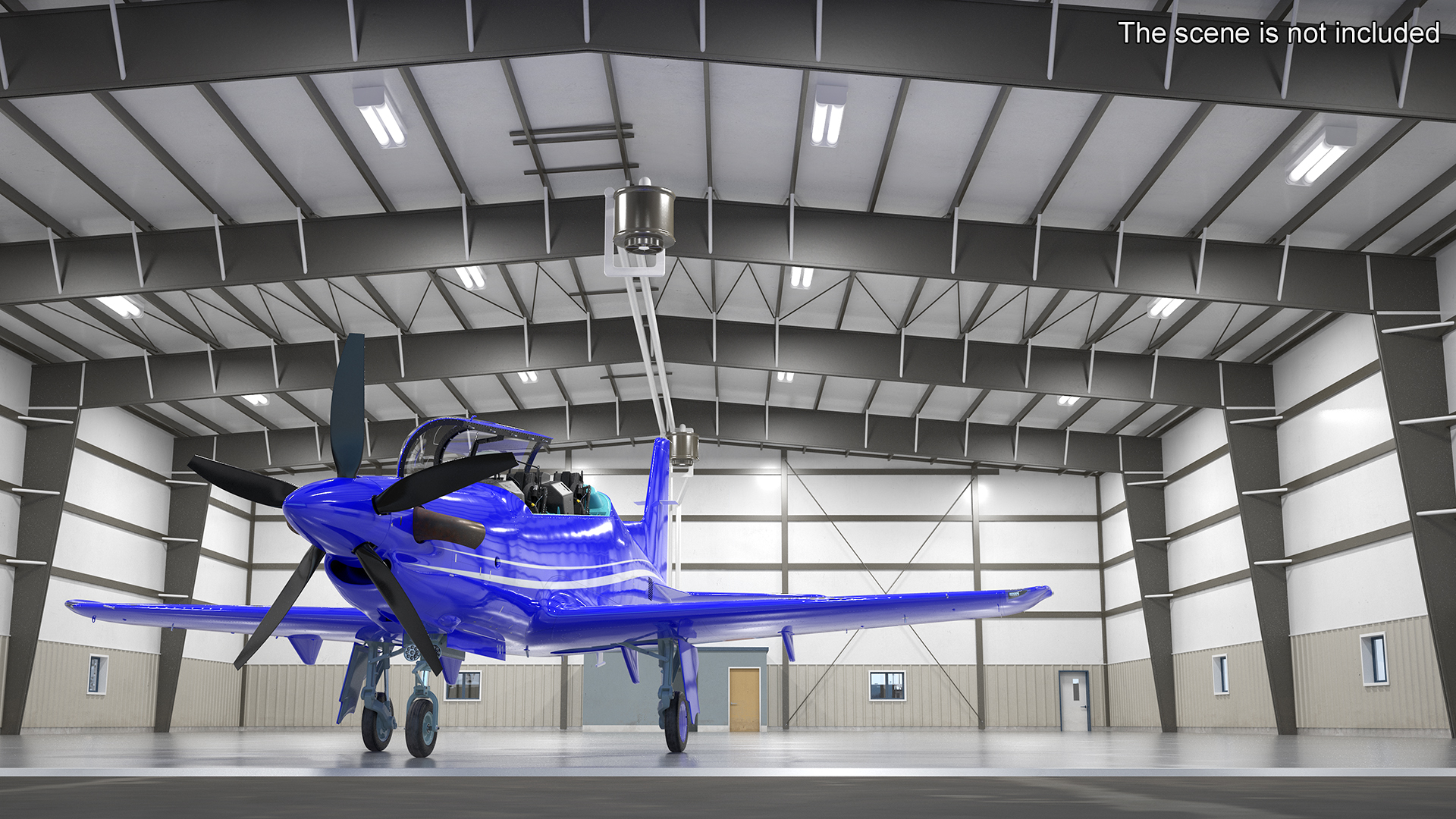 3D Aircraft Hangar with Airplane Rigged