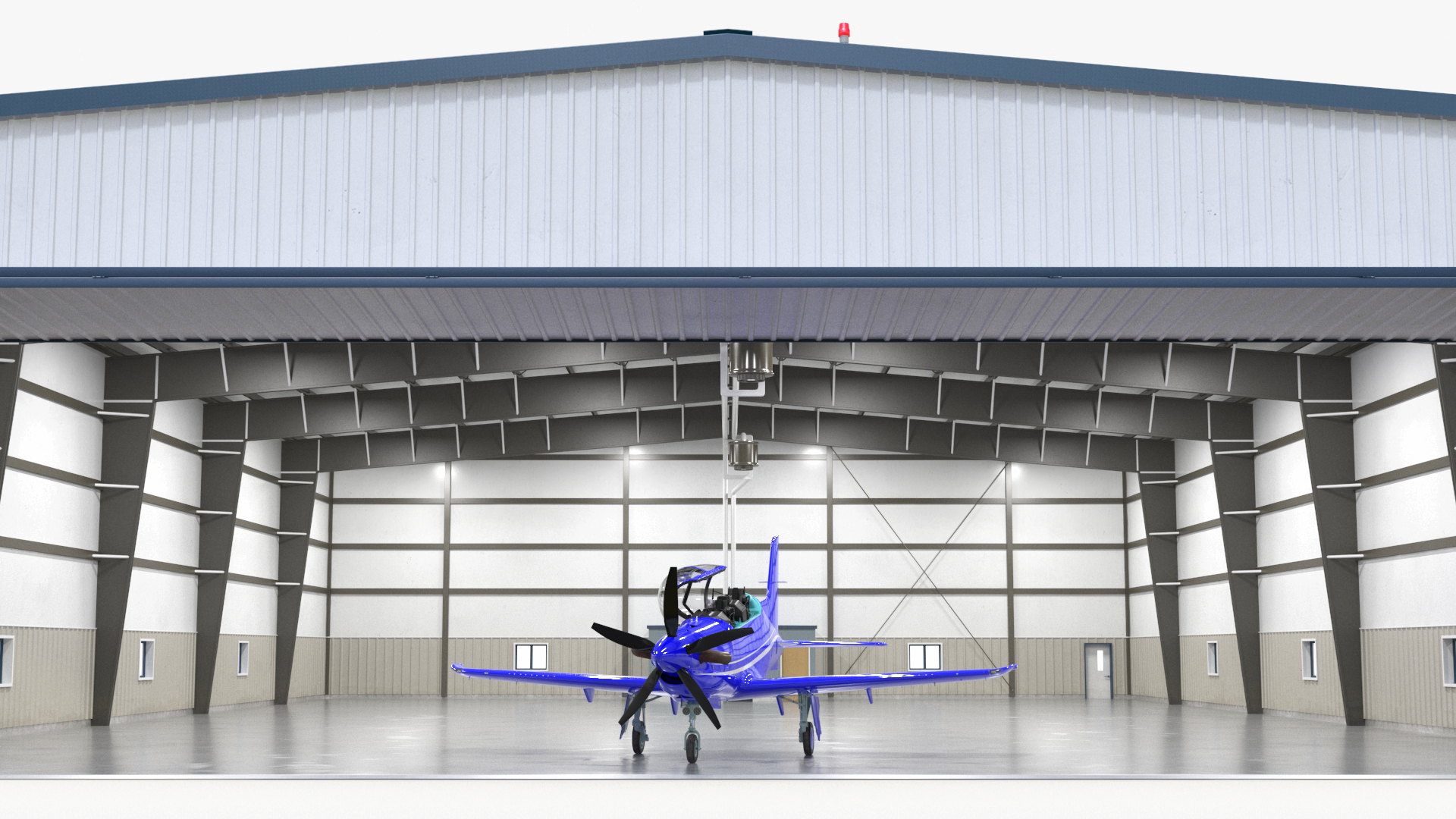 3D Aircraft Hangar with Airplane Rigged