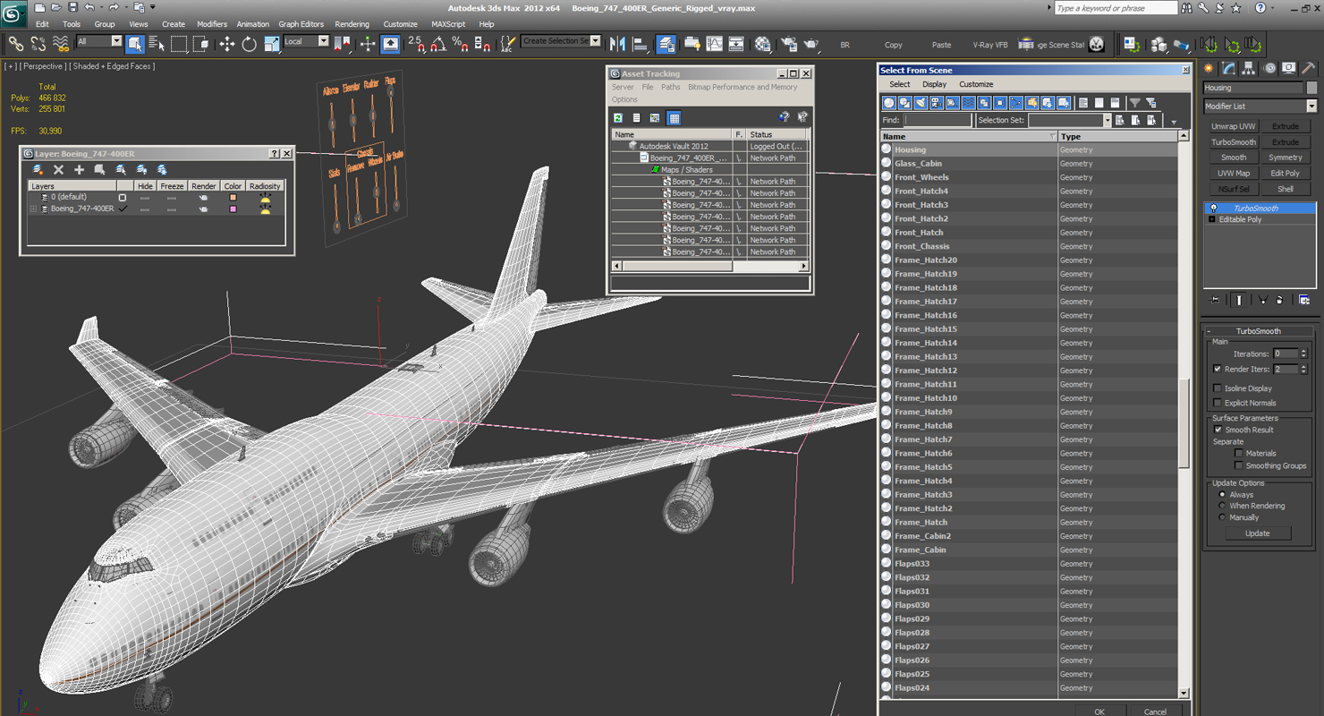 3D Boeing 747 400ER Generic Rigged